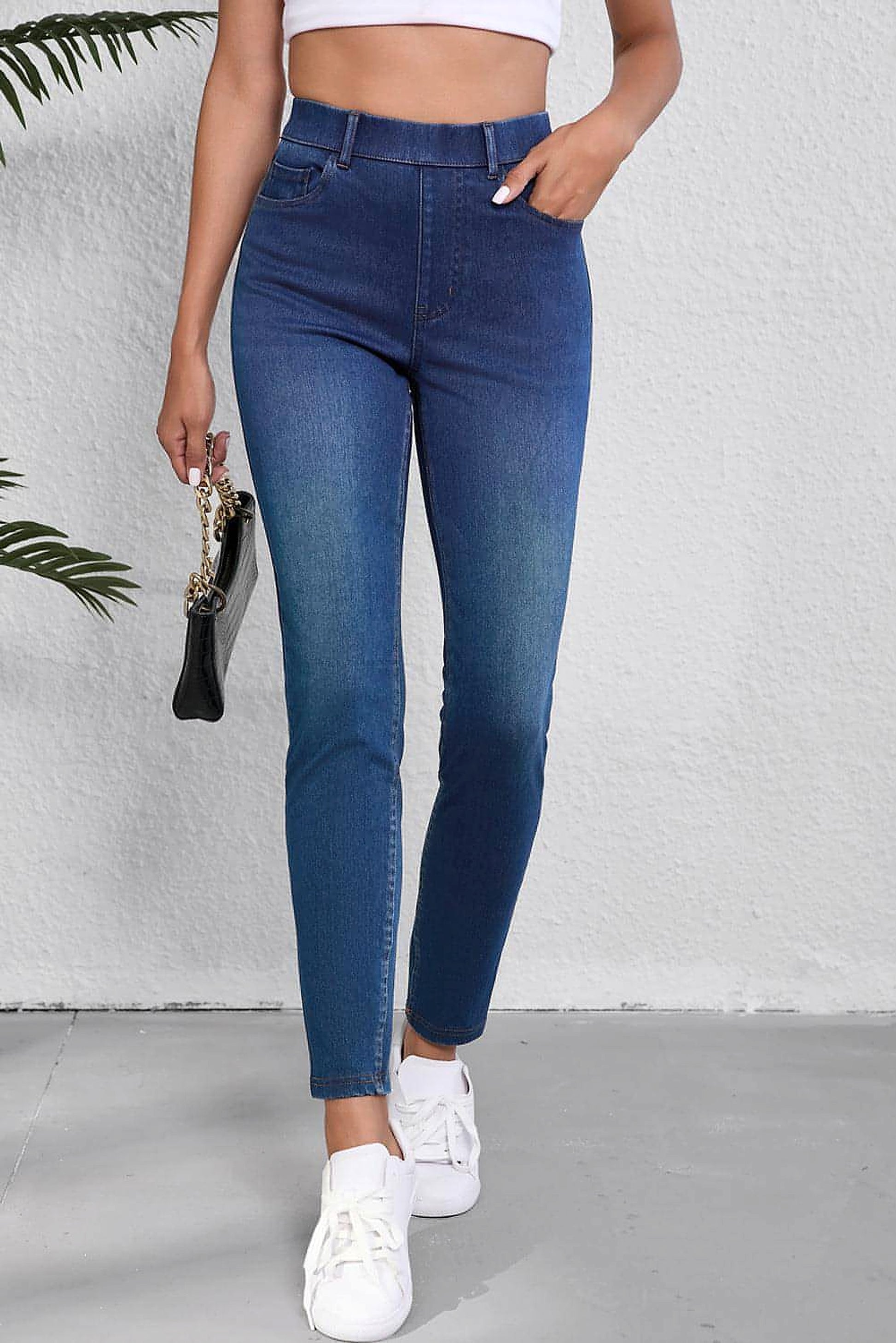 Ashleigh Blue Multiple Pockets Straight Leg Washed Stretchy Knit Casual Jeans - enhanced image 6