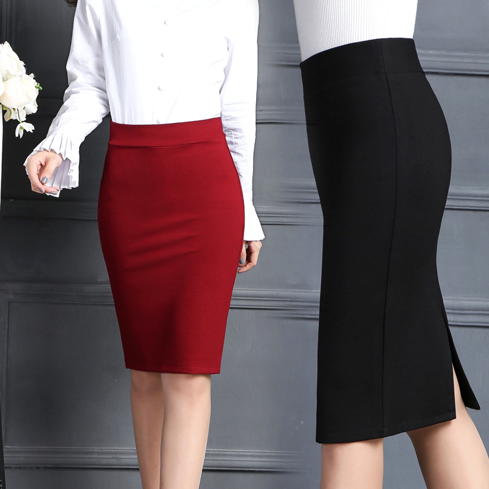 Autumn And Winter Professional Suit Work Skirt Bag Hip Skirt Elastic Slim Skirt - enhanced image 6