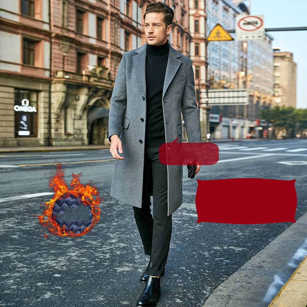 Autumn And Winter Woolen Coat Men's Wool Mid-Length Trench Coat Over The Knee - enhanced image 6
