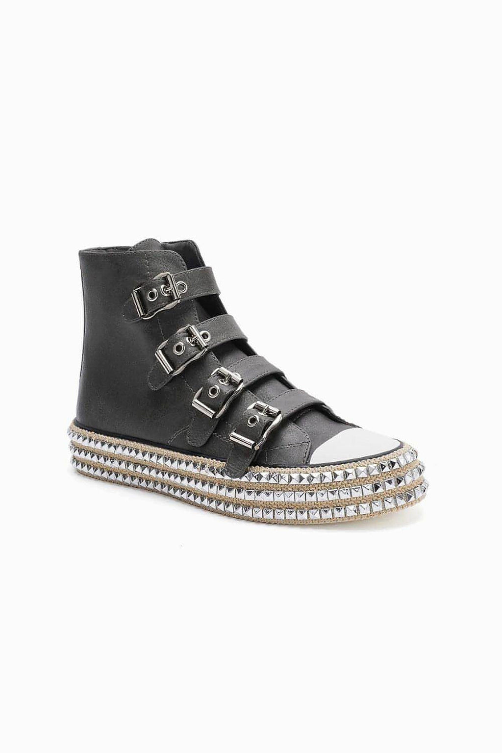 Beast Fashion Multi-Buckle Straps Studded Platform Sneakers - enhanced image 6