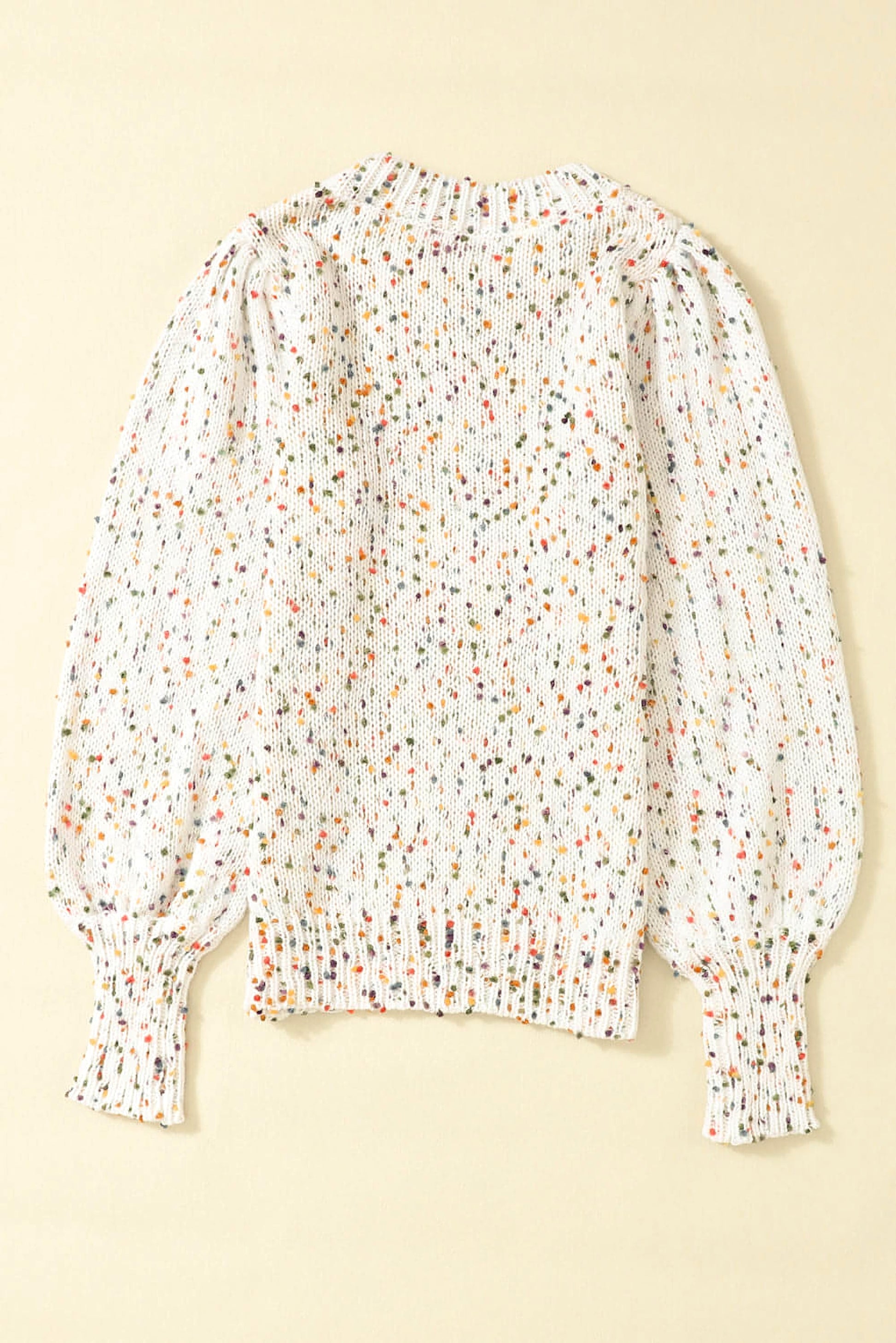Beige Colorful Confetti Dots Cable Knit Crew Neck Sweater - enhanced image 6