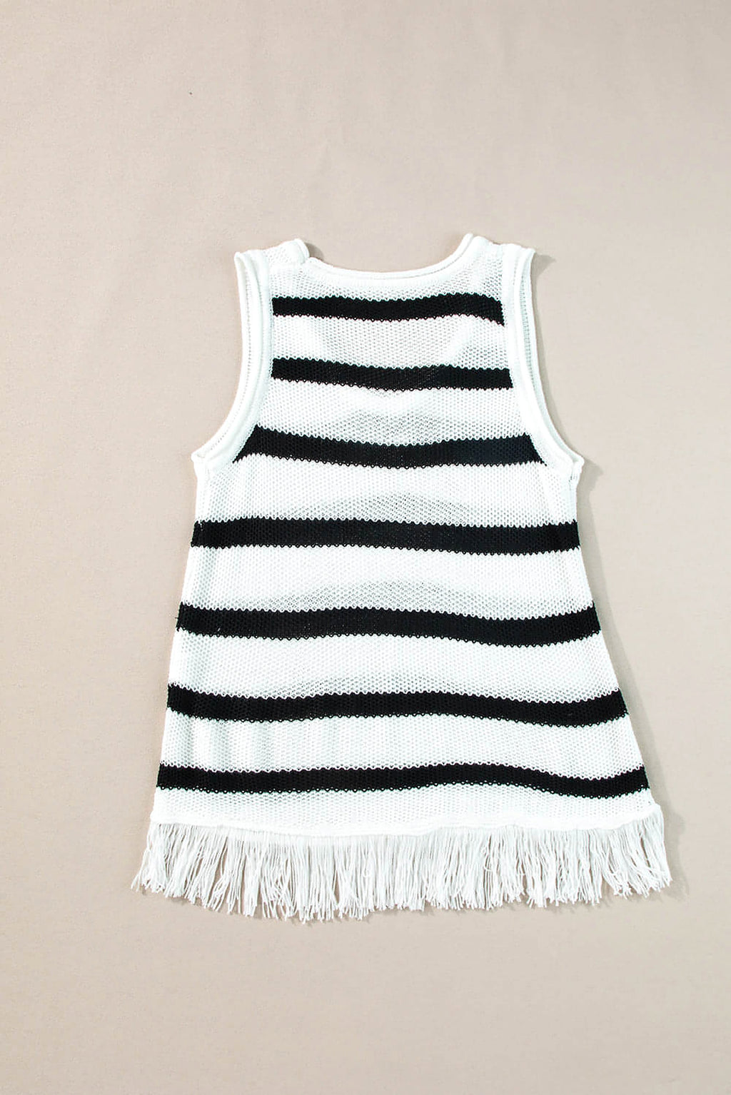 Beige Stripe Loose Knit Fringe Tank Top - enhanced image 6