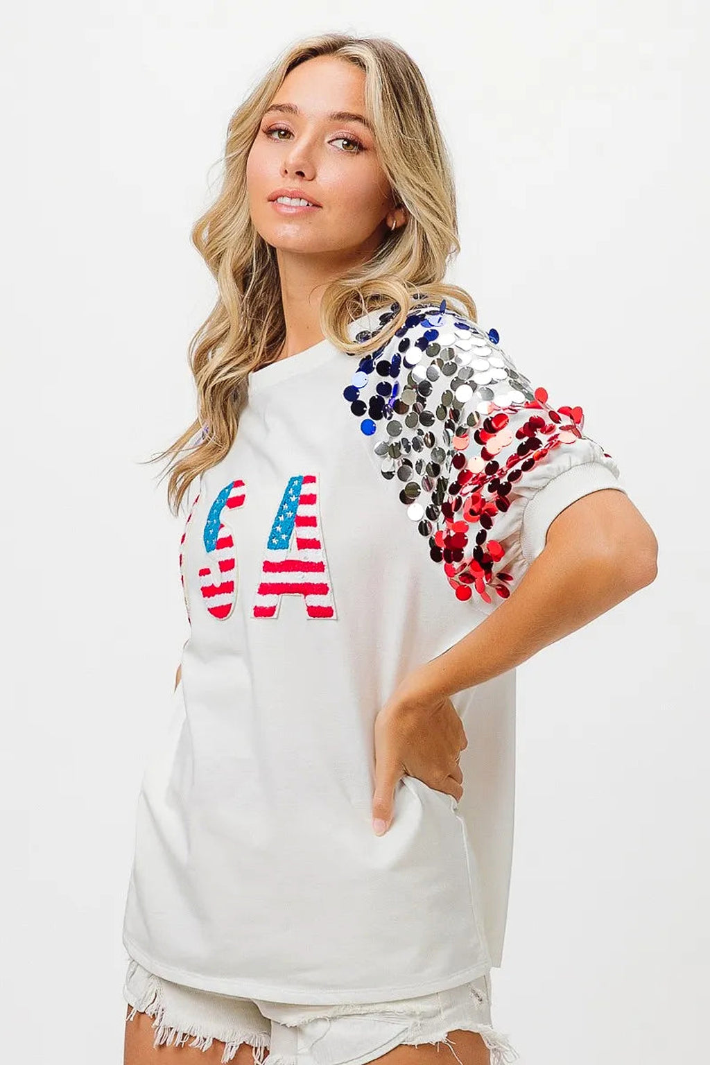 BiBi American Flag Theme Sequin Top - enhanced image 6