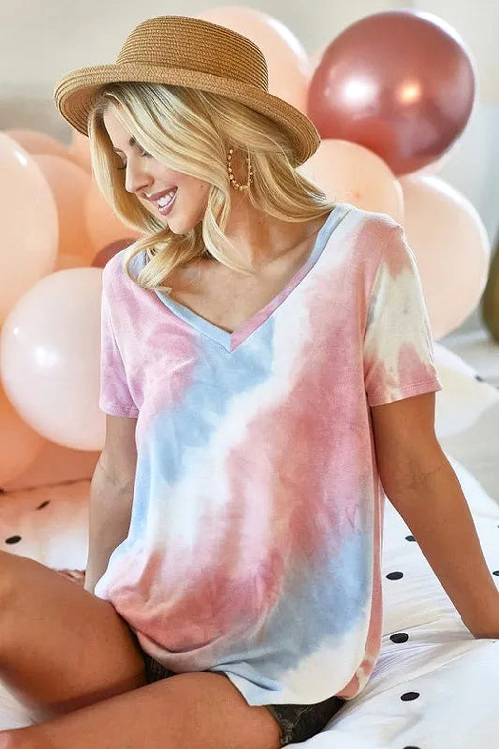 BiBi Tie Dye French Terry V Neck Top - enhanced image 6