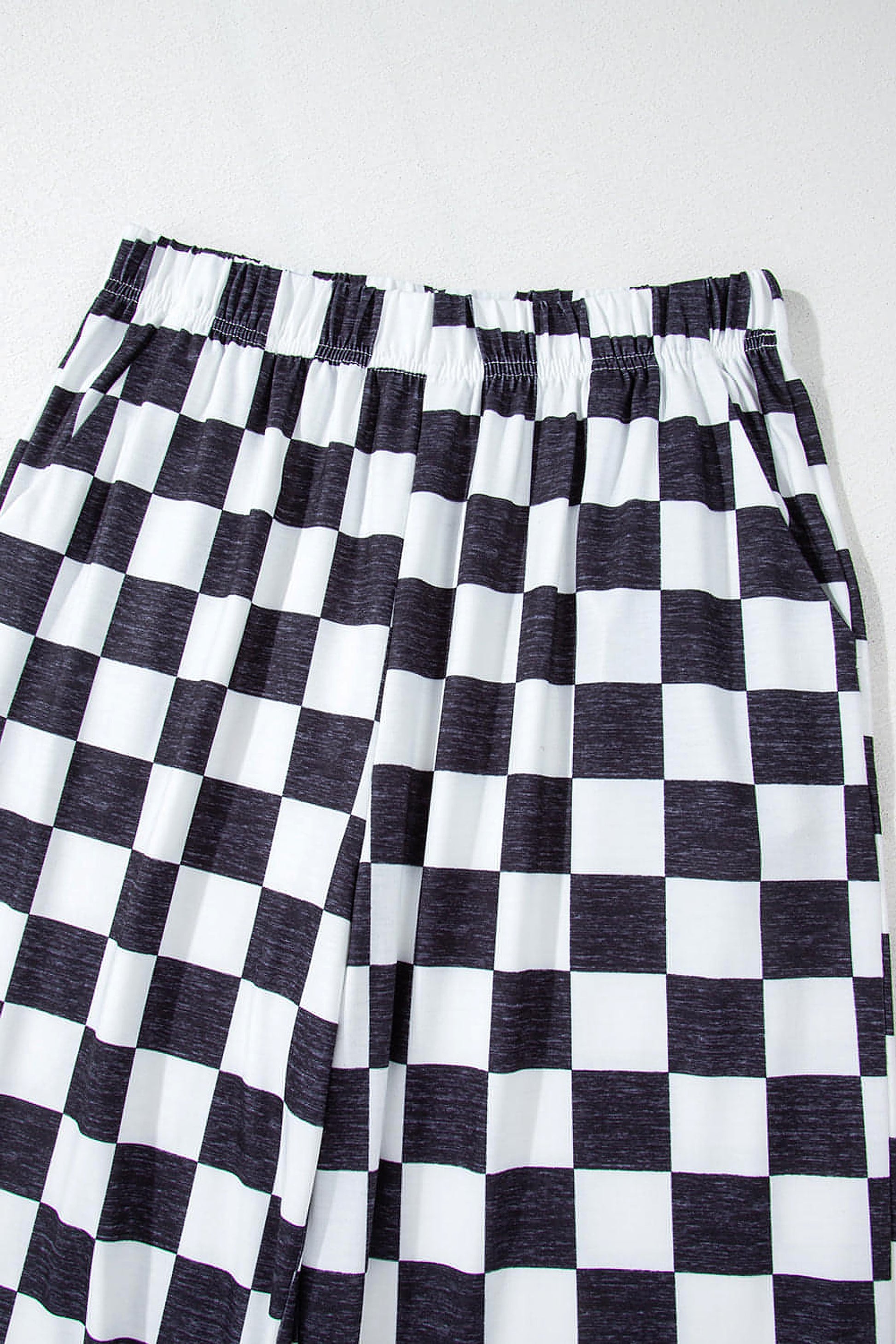 Black 2-Tone Checked Print High Waist Wide Leg Pants - enhanced image 6