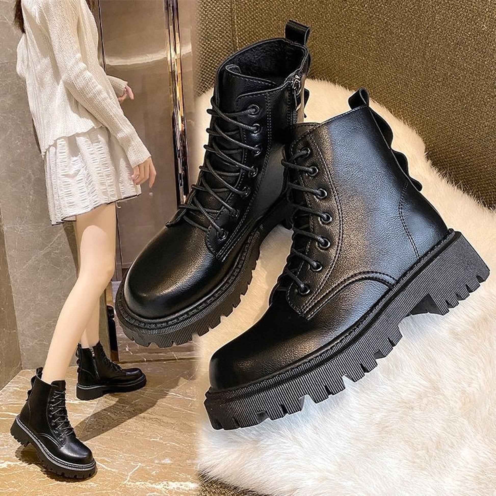 Black  boots women's tide autumn and winter new style all-match thick bottom - enhanced image 6