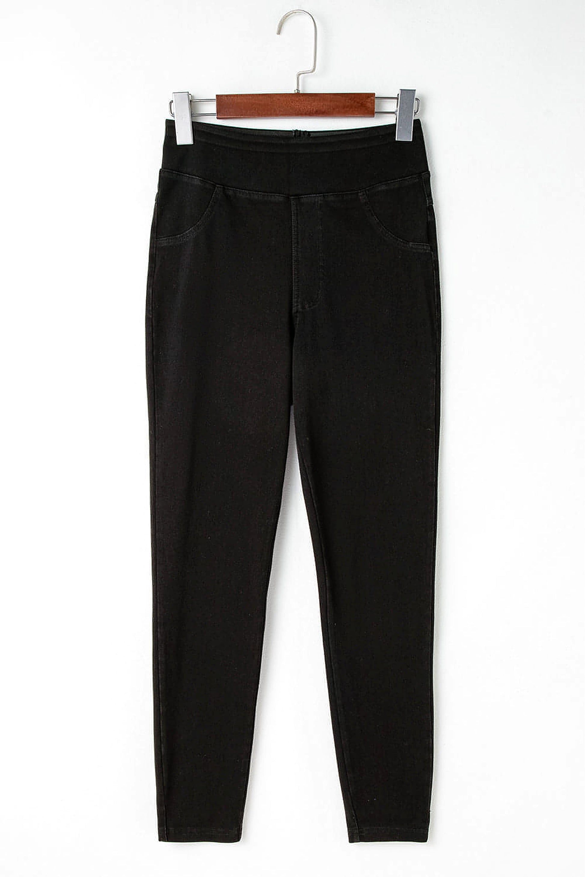 Black Solid Color High Waist Stretchy Slim Fit Jeggings - enhanced image 6
