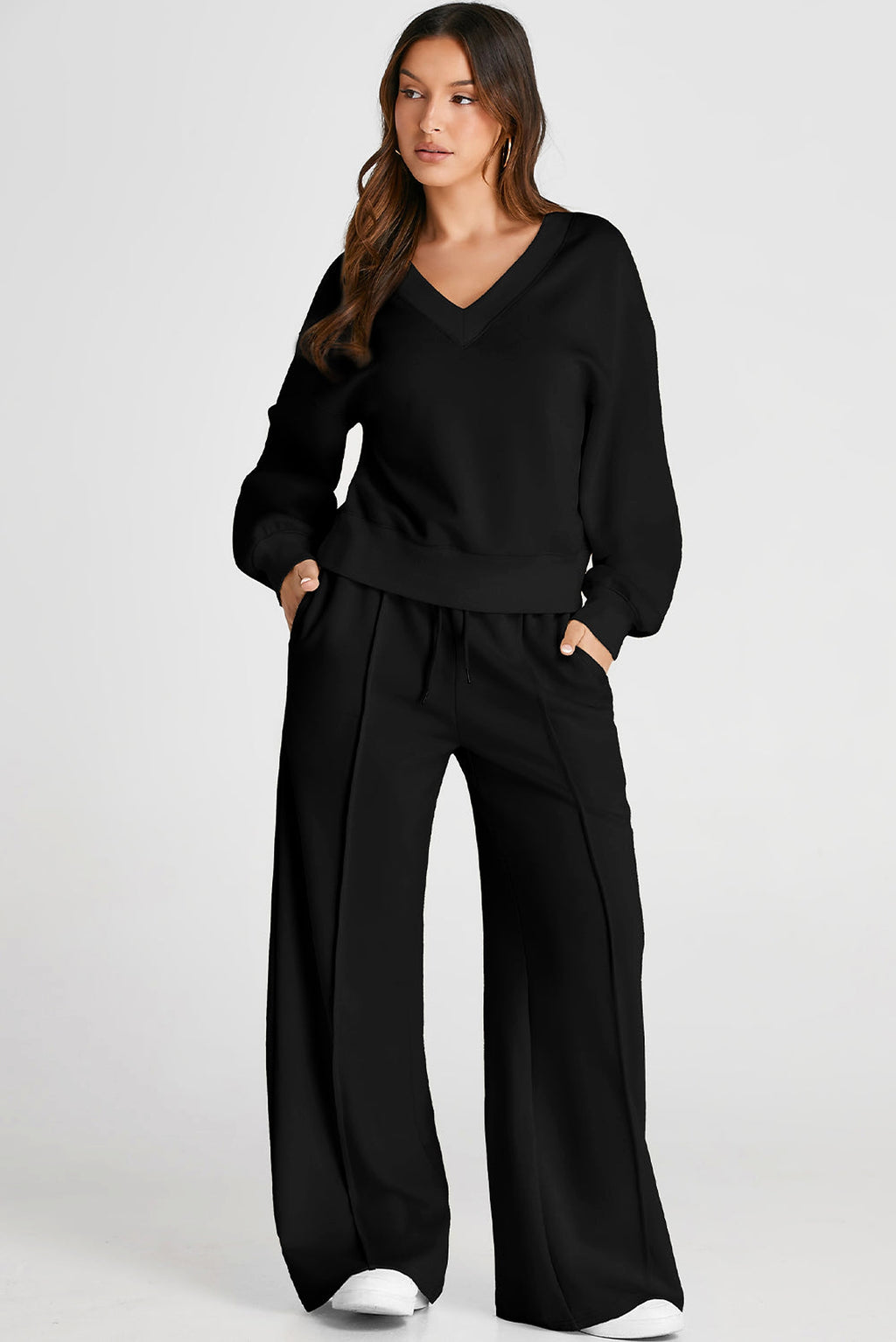 Black V Neck Cropped Seamed High Waist Sports Wear - enhanced image 6