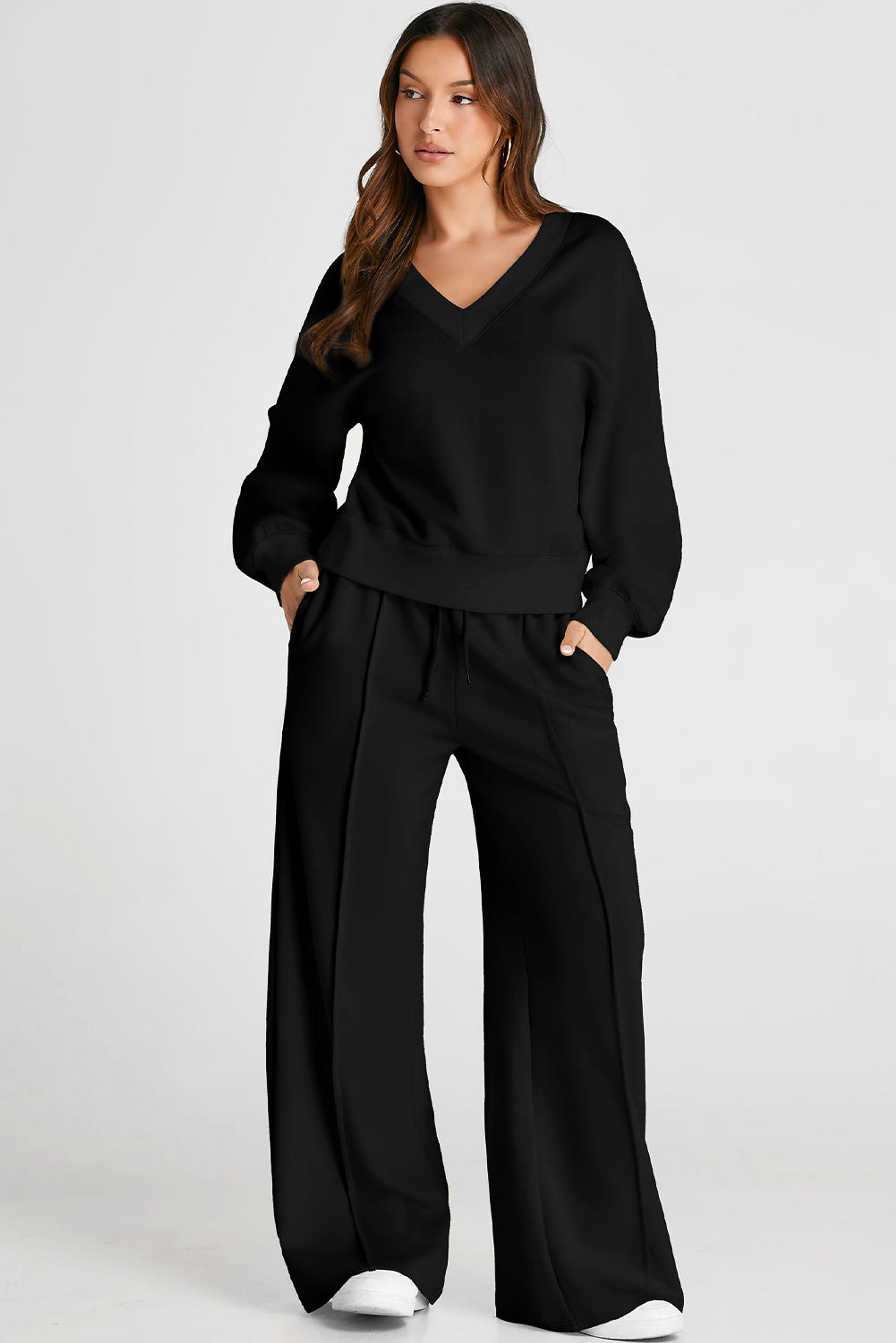 Black V Neck Cropped Seamed High Waist Sports Wear - enhanced image 6