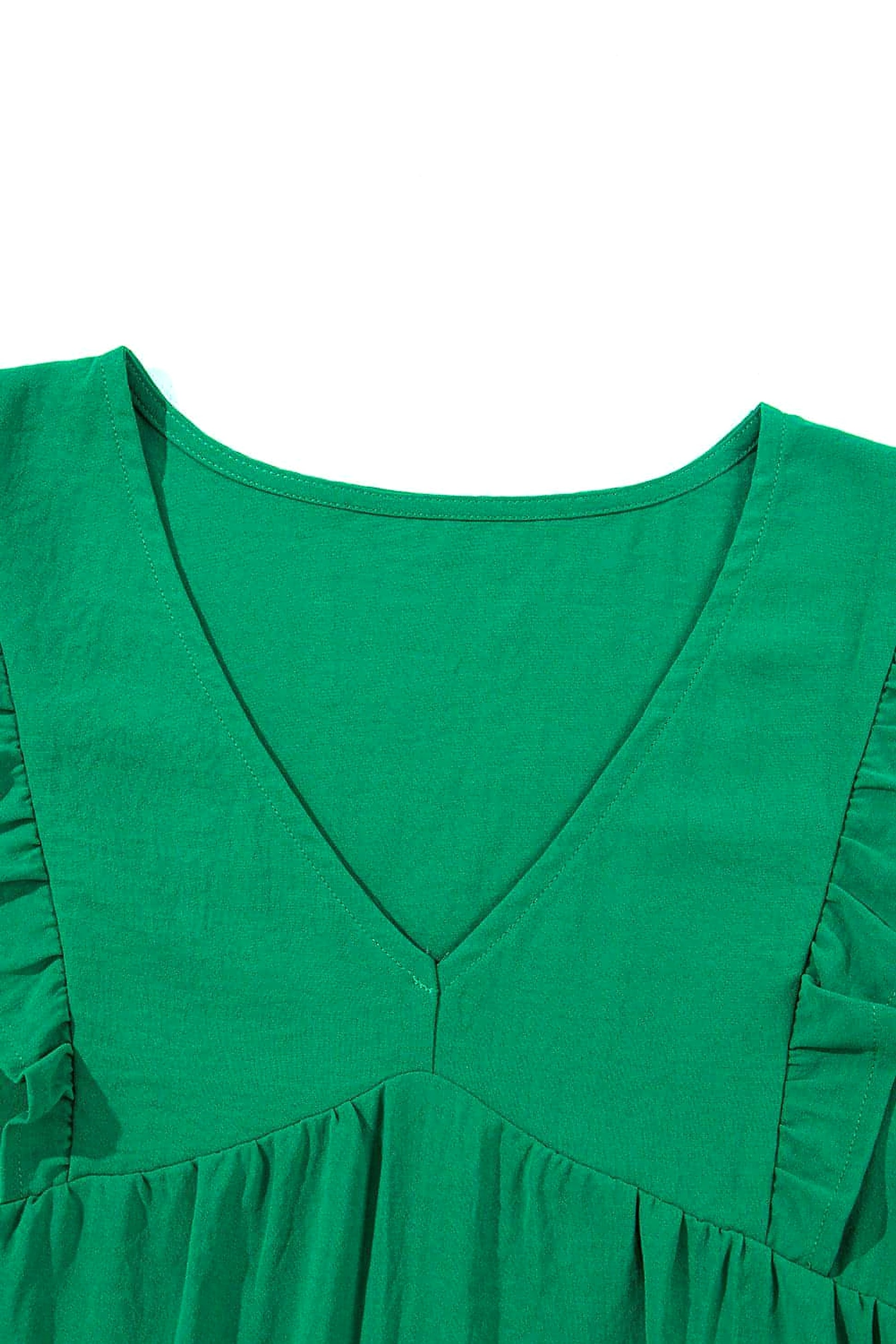 Bright Green Solid Color V Neck Ruffle Tiered Mini Dress - enhanced image 6