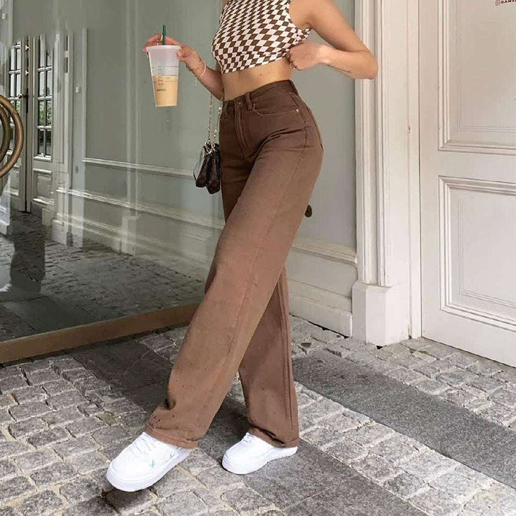 Brown Jeans Retro American Solid Color Looks Thin - enhanced image 6