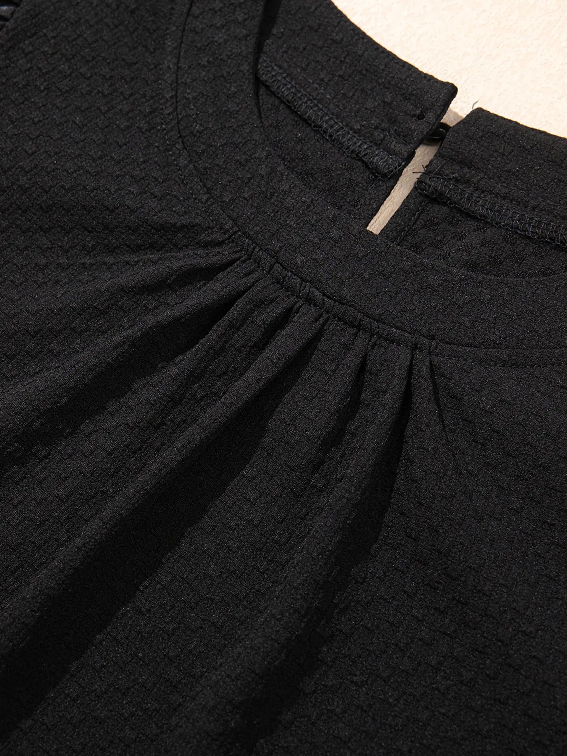 Bubble Sleeve Patchwork Textured Blouse - enhanced image 6