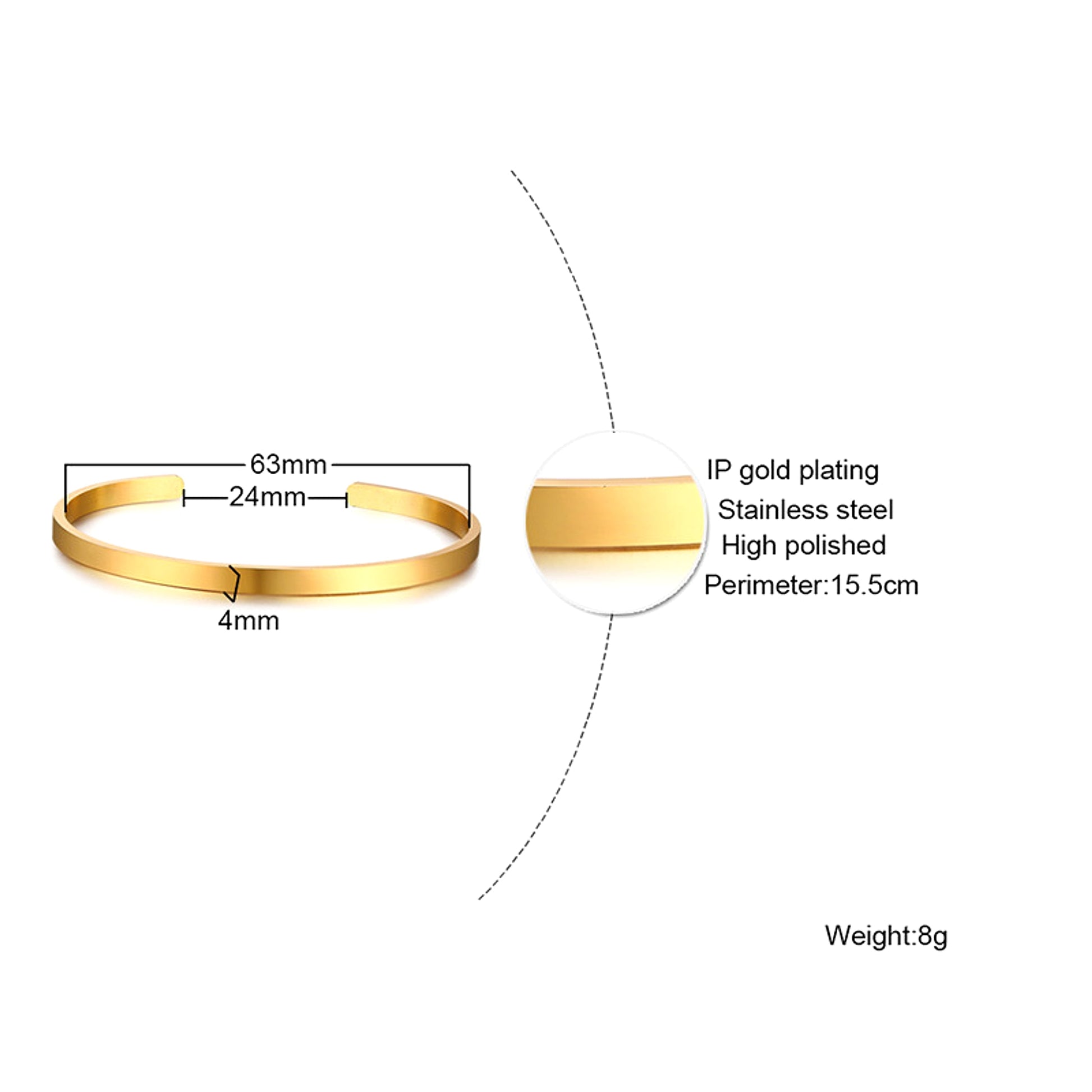 Can Be Engraved Light Body Opening Titanium Steel Men's Bracelet - enhanced image 6