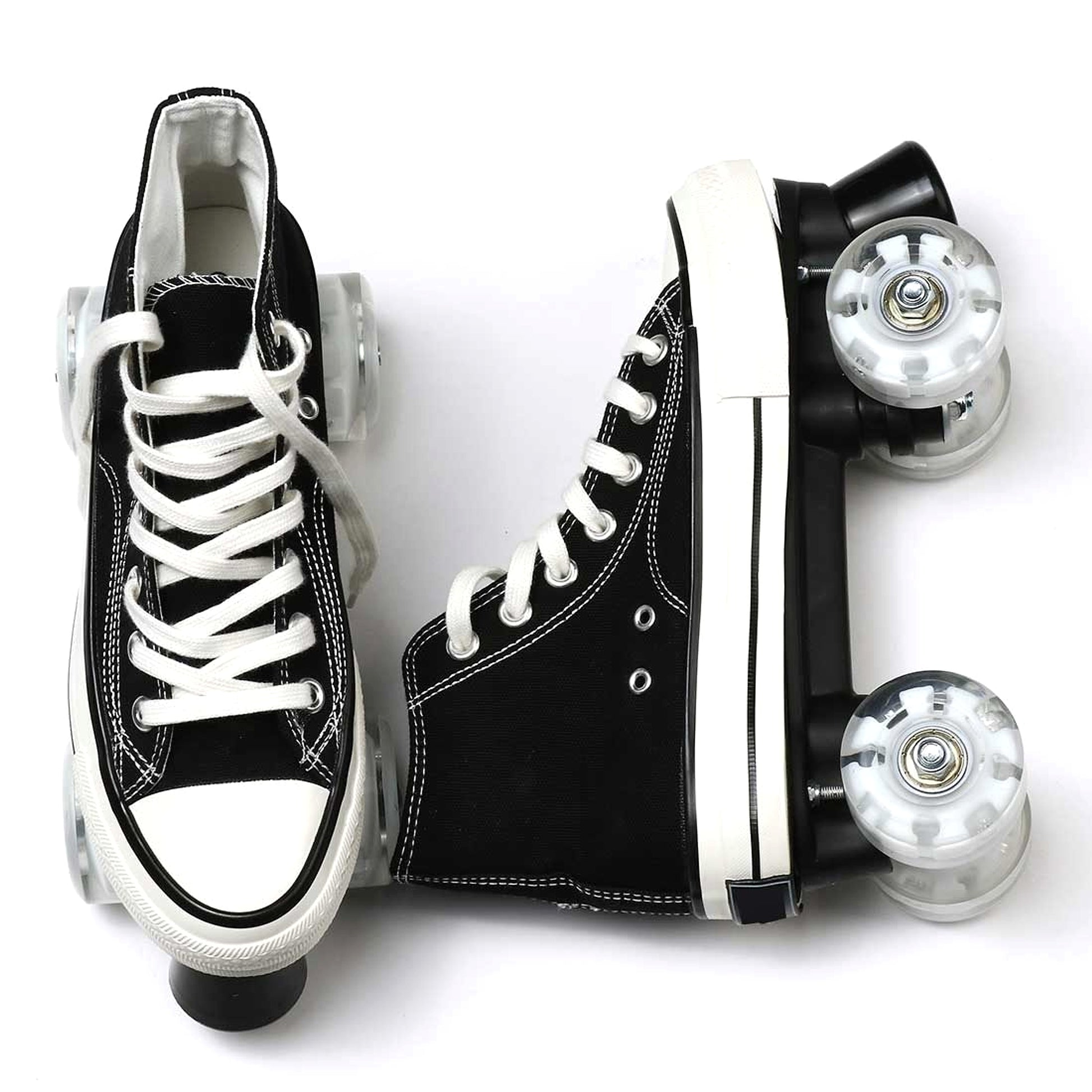 Canvas Black White Double Row Skates Adult Flash Roller Skating Rink Roller Skates - enhanced image 6