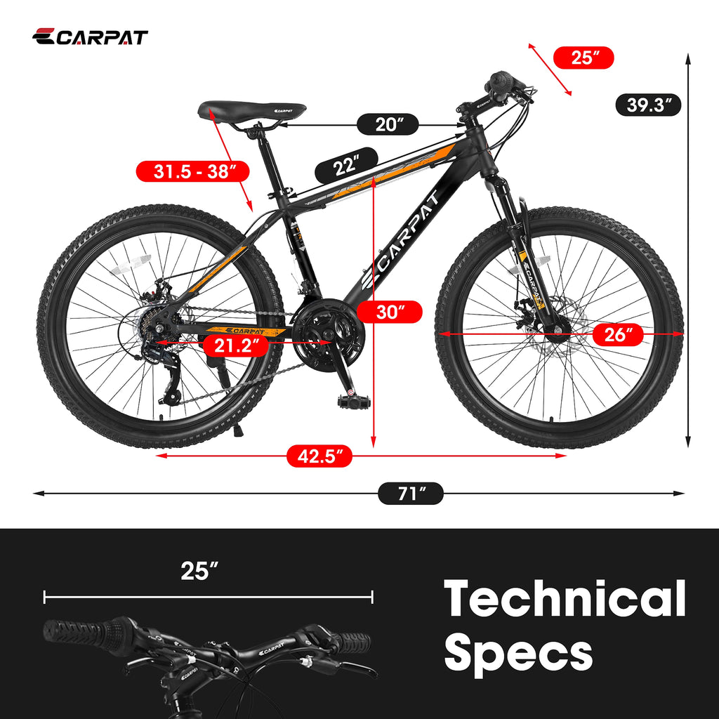 Carpat™ City-Cruizer – 26" Shimano 21-Speed MTB (Black-Orange) - enhanced image 6