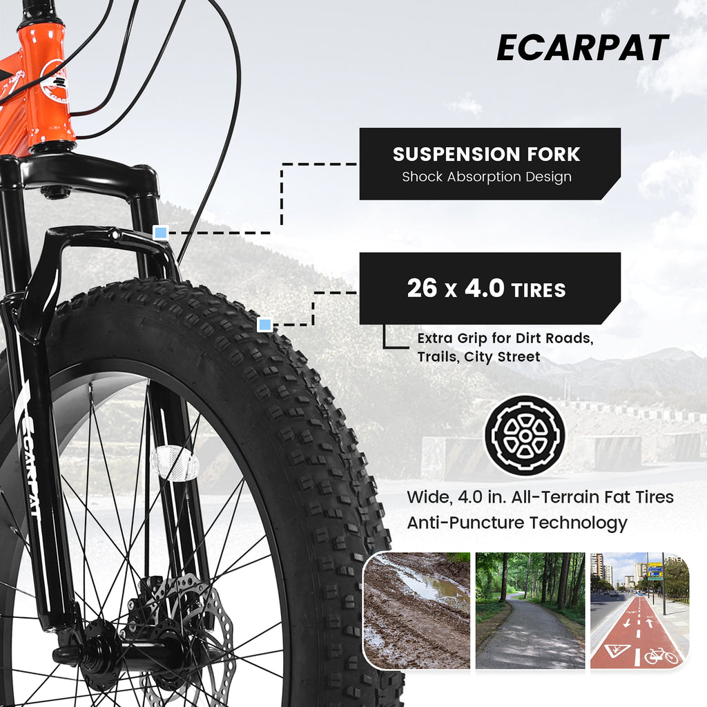 Carpat™ Ruff-Ryde – 26" Fat Tire MTB (Orange, 21-Speed, Full Suspension) - enhanced image 6