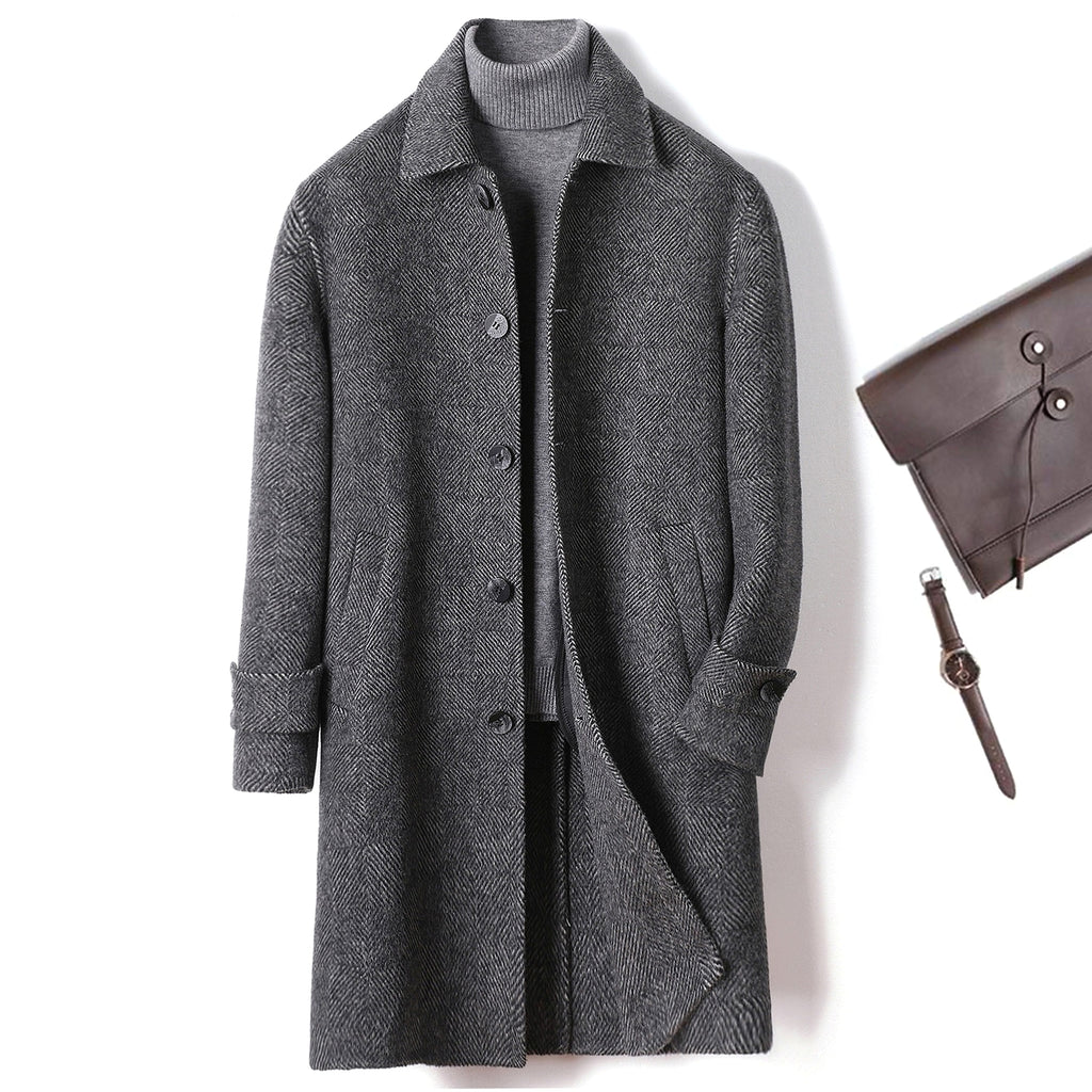 Cashmere Wool Trench Coat Winter Plaid Long Casual Coat Jacke Men - enhanced image 6