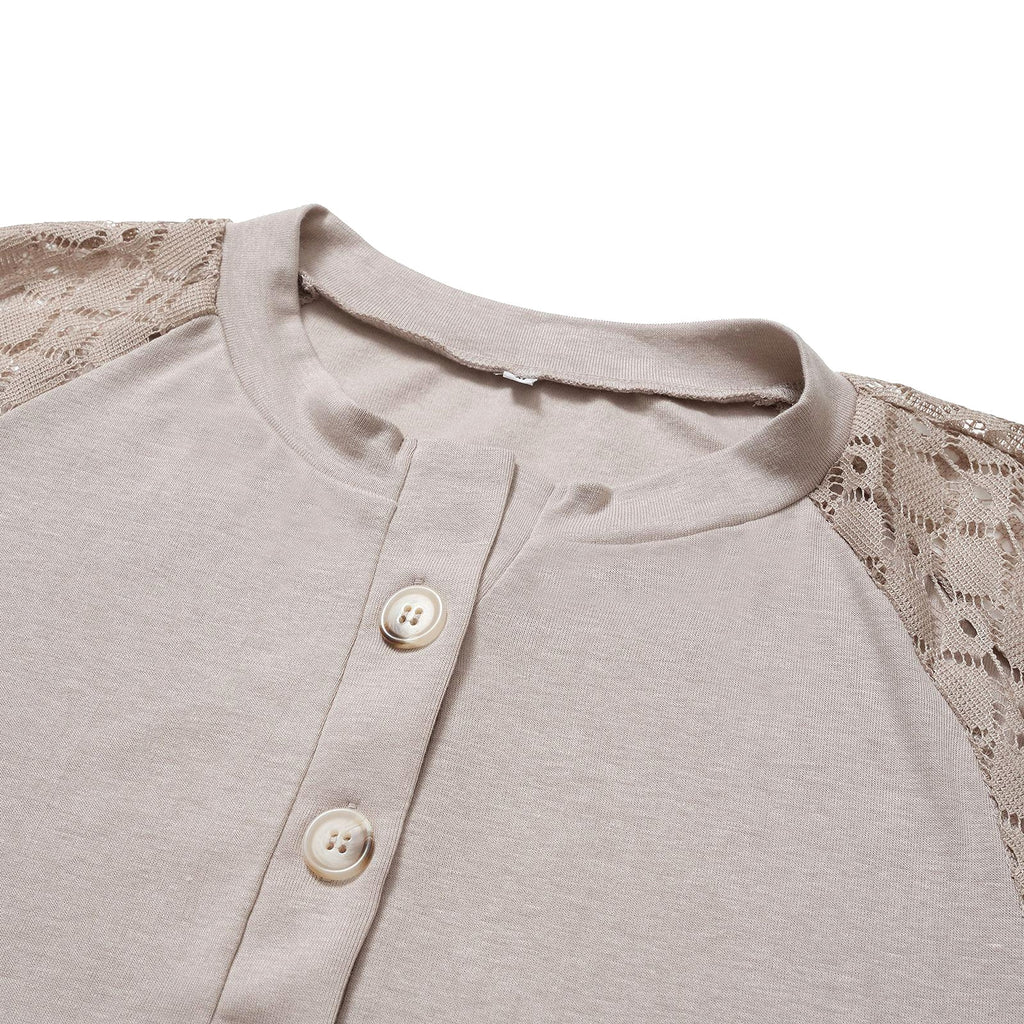 Casual Lace Button Top Women T-Shirt - enhanced image 6