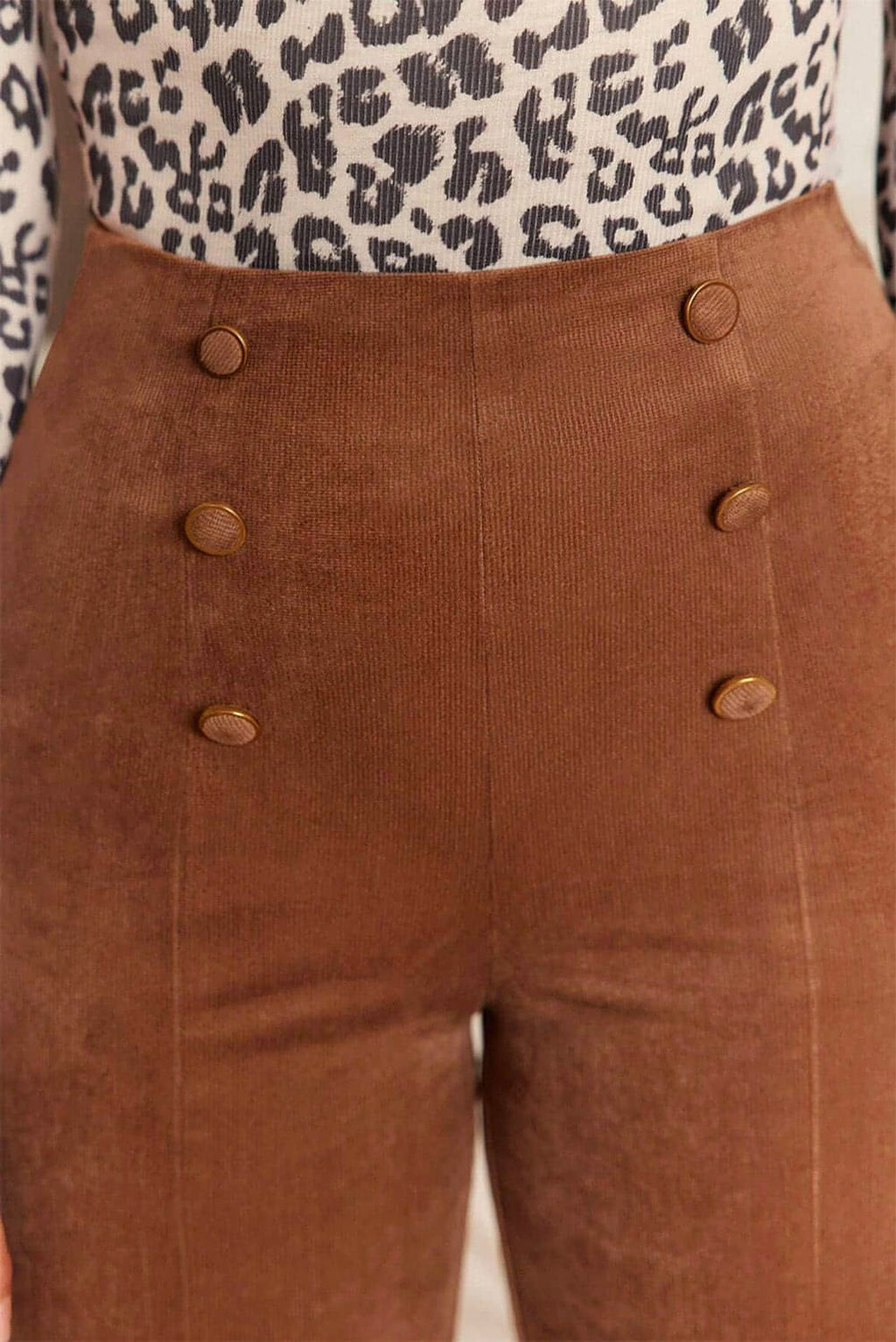 Chestnut Solid Color Double Breasted Straight Leg Pants - enhanced image 6