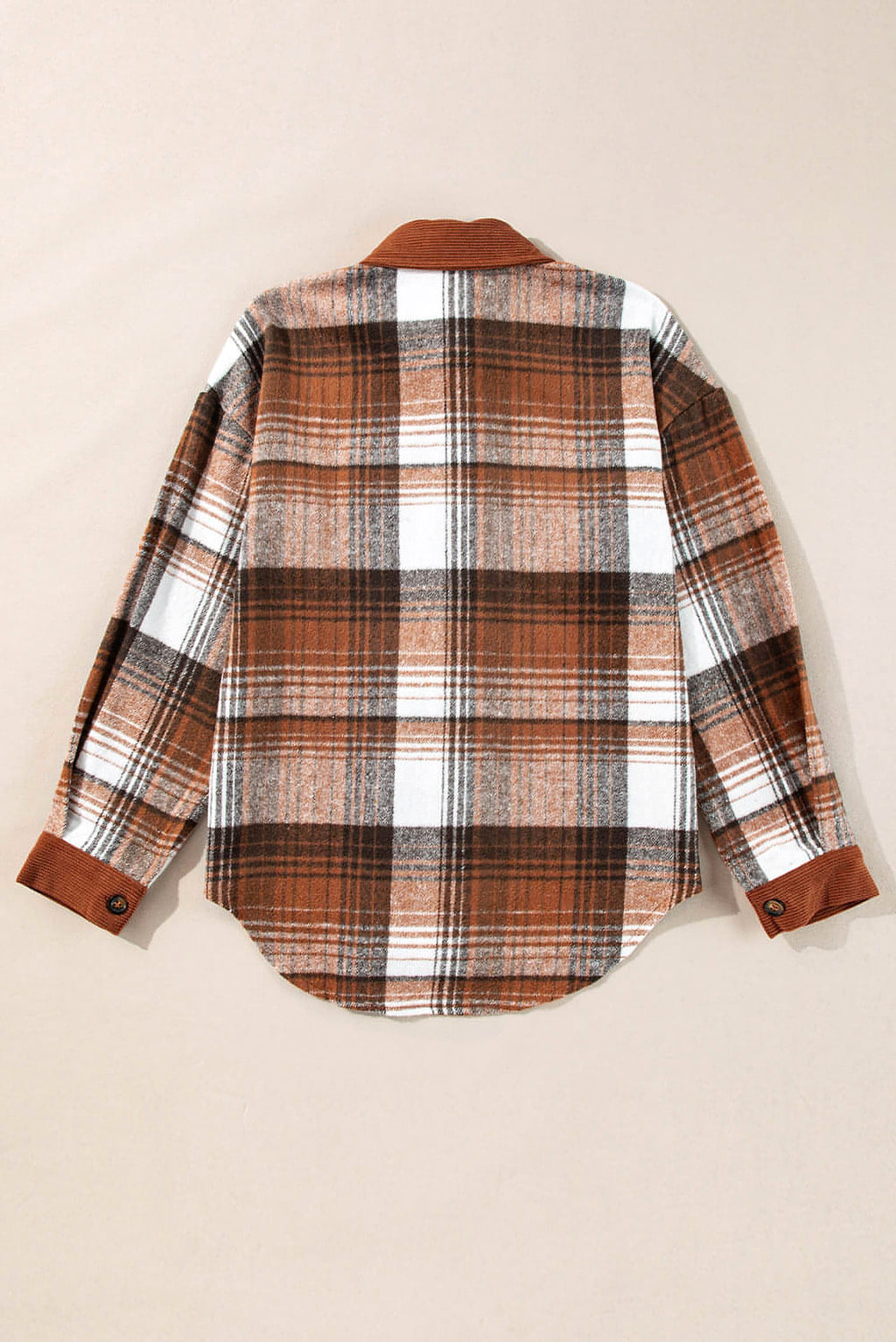 Cinnamon Plaid Corduroy Patchwork Chest Pocket Shacket - enhanced image 6
