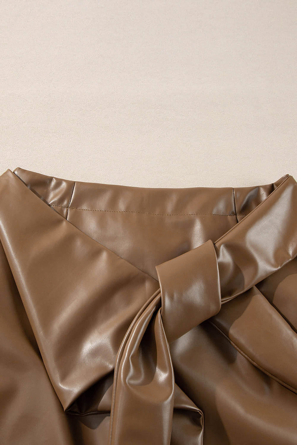 Coffee Bowknot Faux Leather Mini Skirt - enhanced image 6