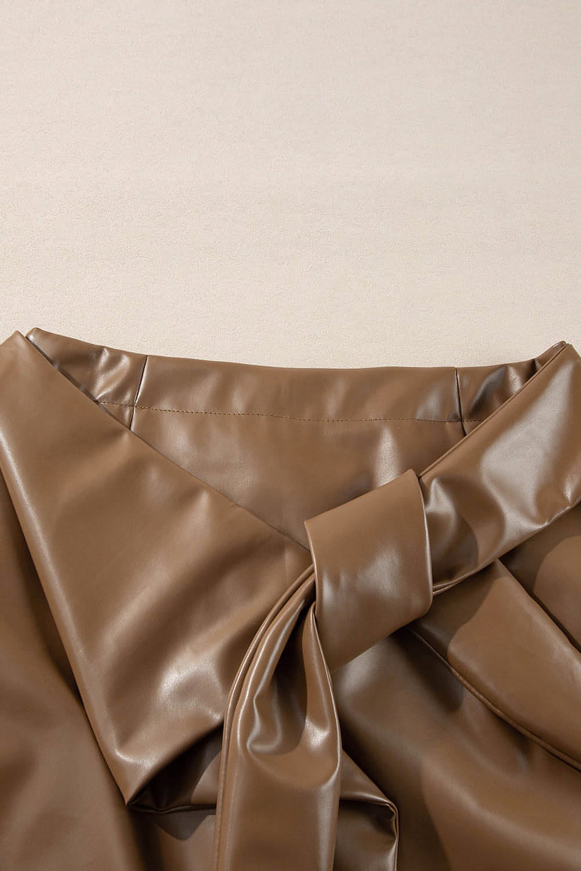 Coffee Bowknot Faux Leather Mini Skirt - enhanced image 6