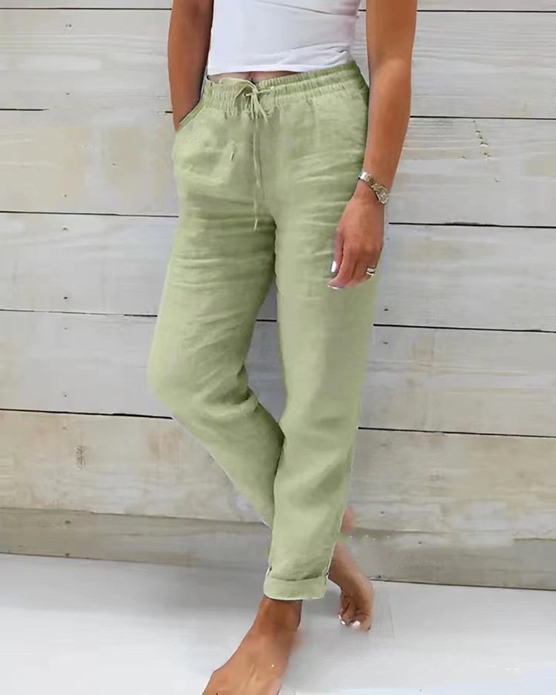 Women's High Waist Elastic Cotton And Linen Casual Pants - enhanced image 6