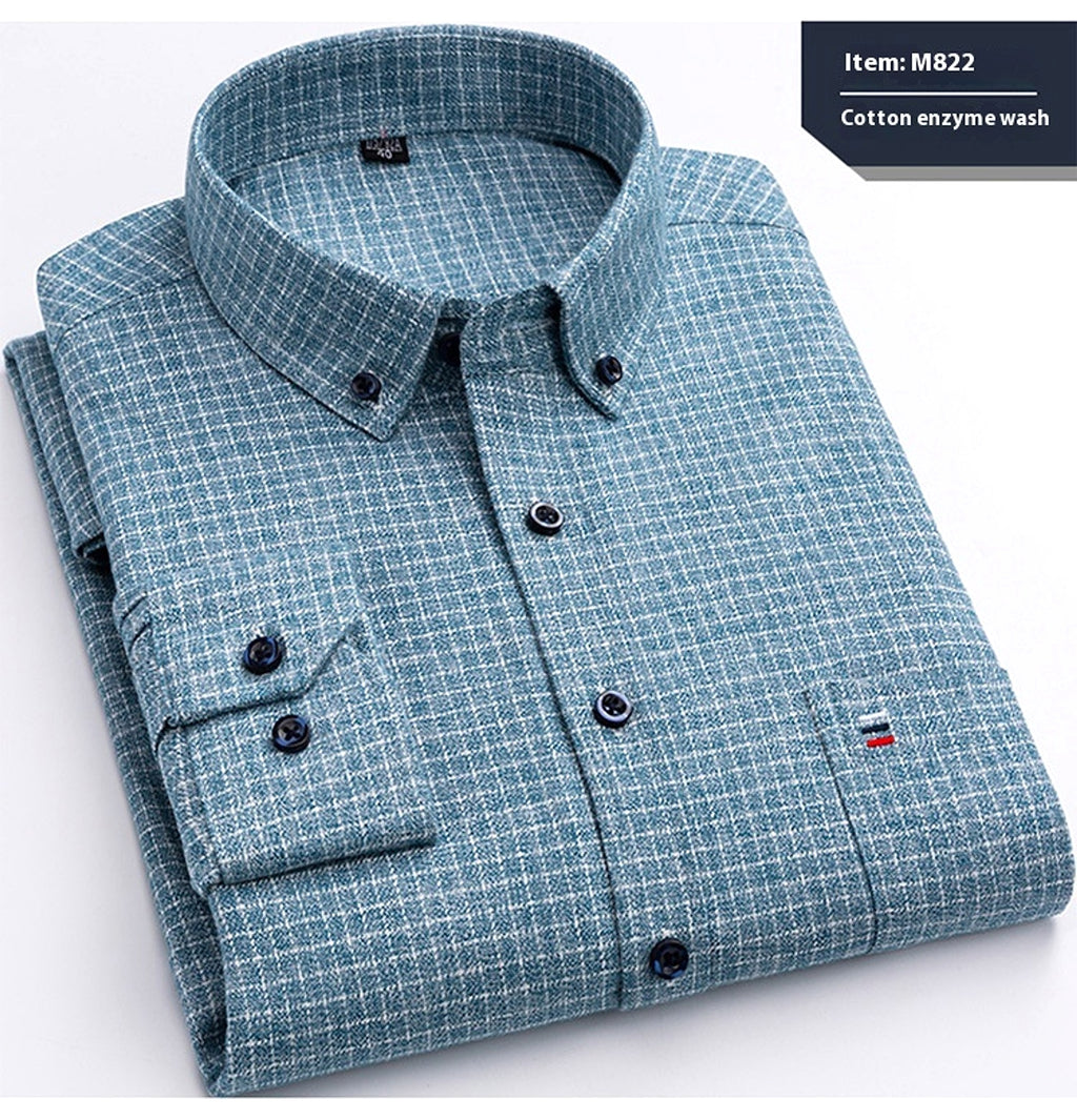 Cotton Long-sleeved DressShirt Plaid Business Slim Fit - enhanced image 6