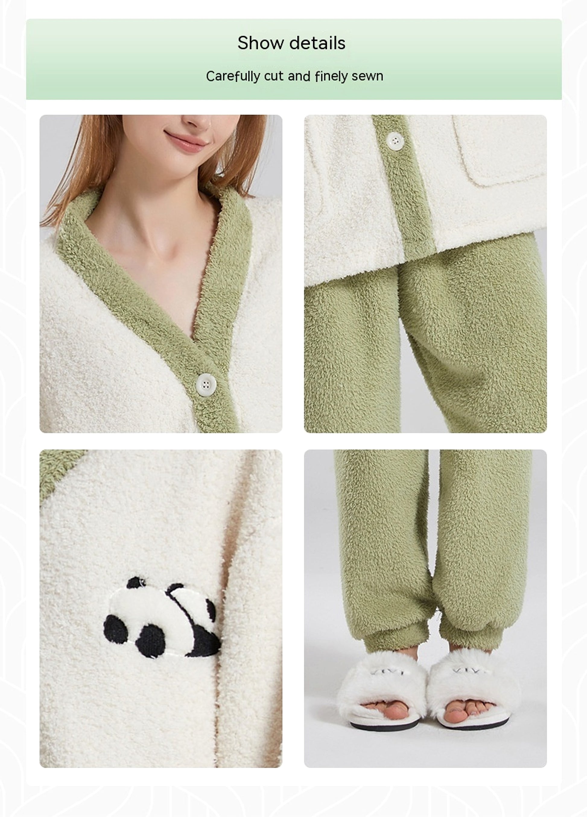 Couple Pajamas Women Winter Coral Fleece Thickened Casual Clothes Half Velvet Cartoon Panda Couple Pajamas Suit - enhanced image 6