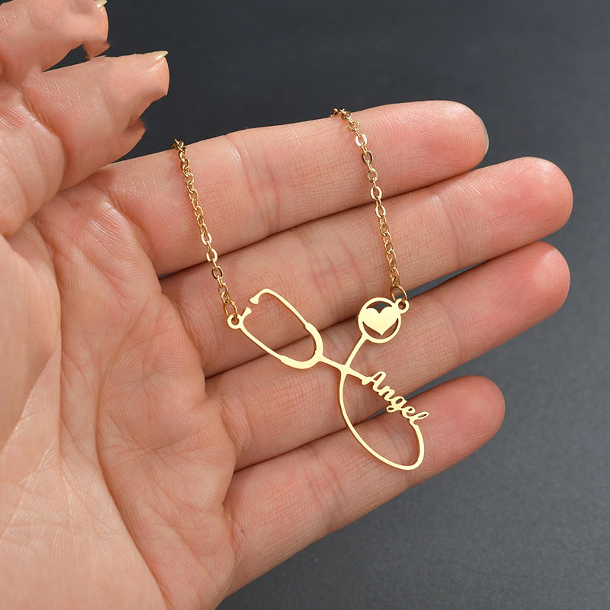 Custom Creative Stainless Steel Love Stethoscope Clavicle Chain Tide - enhanced image 6