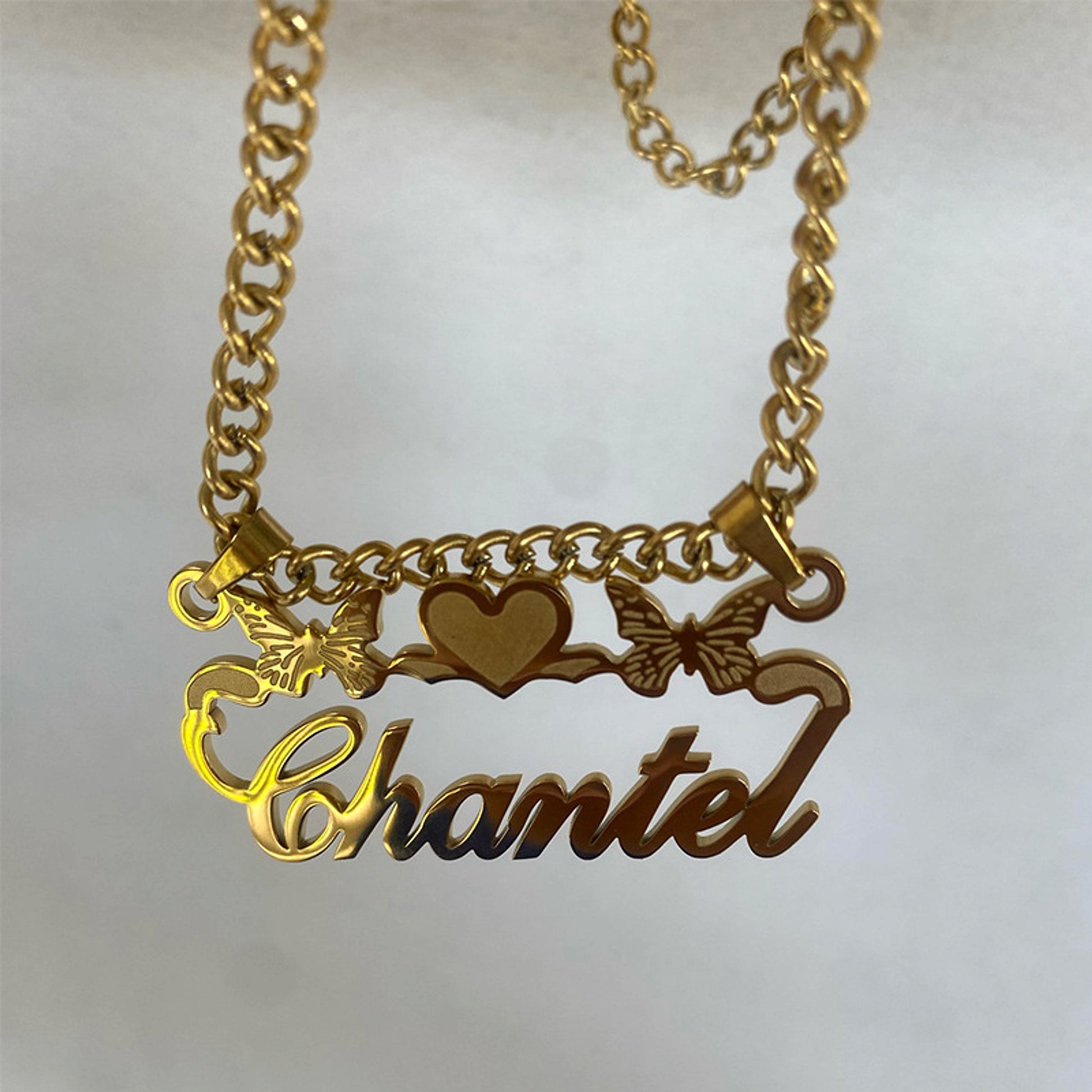 Custom English Letter Stainless Steel Hollow Butterfly Necklace - enhanced image 6