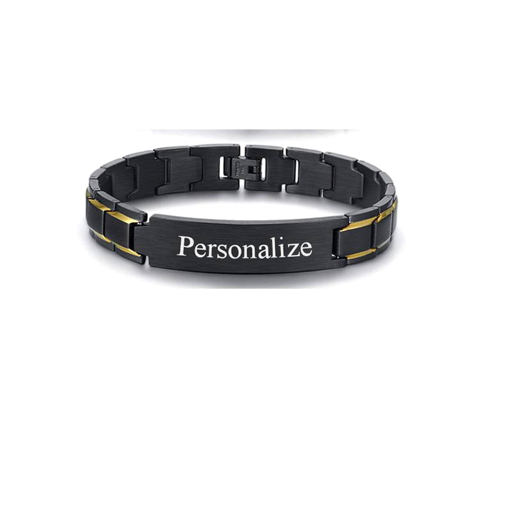 Custom Engraving Heavy Chain Bracelet 12mm Men's Black Matt Finish Curved Bar Charm Bracelet in Stainless Steel - enhanced image 6