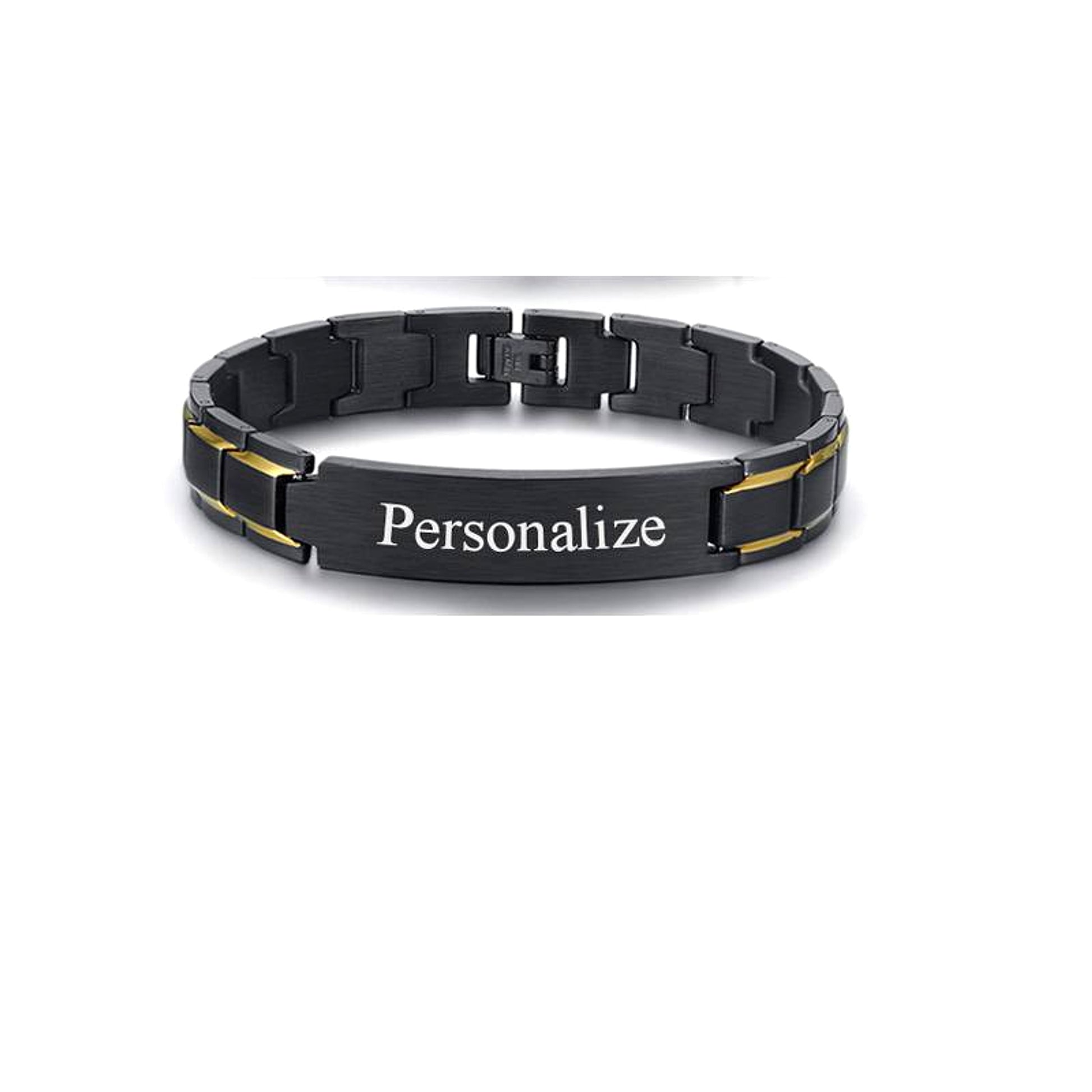 Custom Engraving Heavy Chain Bracelet 12mm Men's Black Matt Finish Curved Bar Charm Bracelet in Stainless Steel - enhanced image 6
