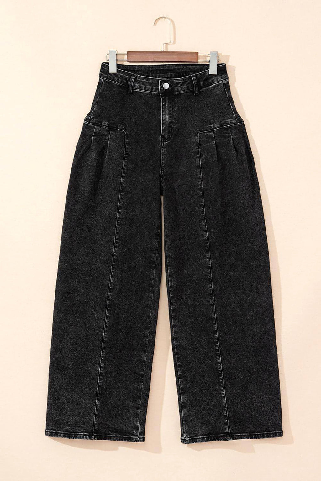 Dark Grey Pleated Wide Leg Mineral Wash Denim Pants - enhanced image 6