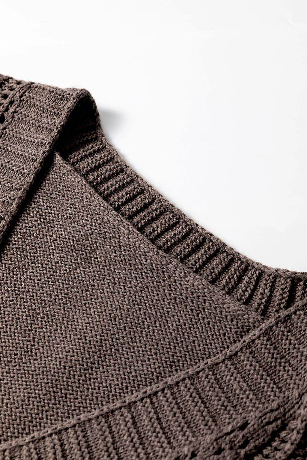 Dark Khaki Open Knit Drop Shoulder Sweater Cardigan - enhanced image 6