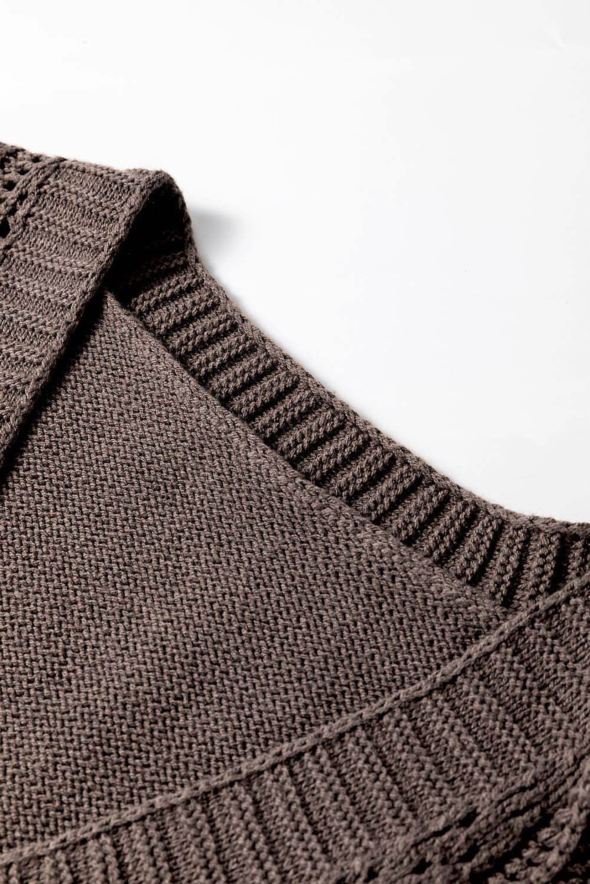 Dark Khaki Open Knit Drop Shoulder Sweater Cardigan - enhanced image 6