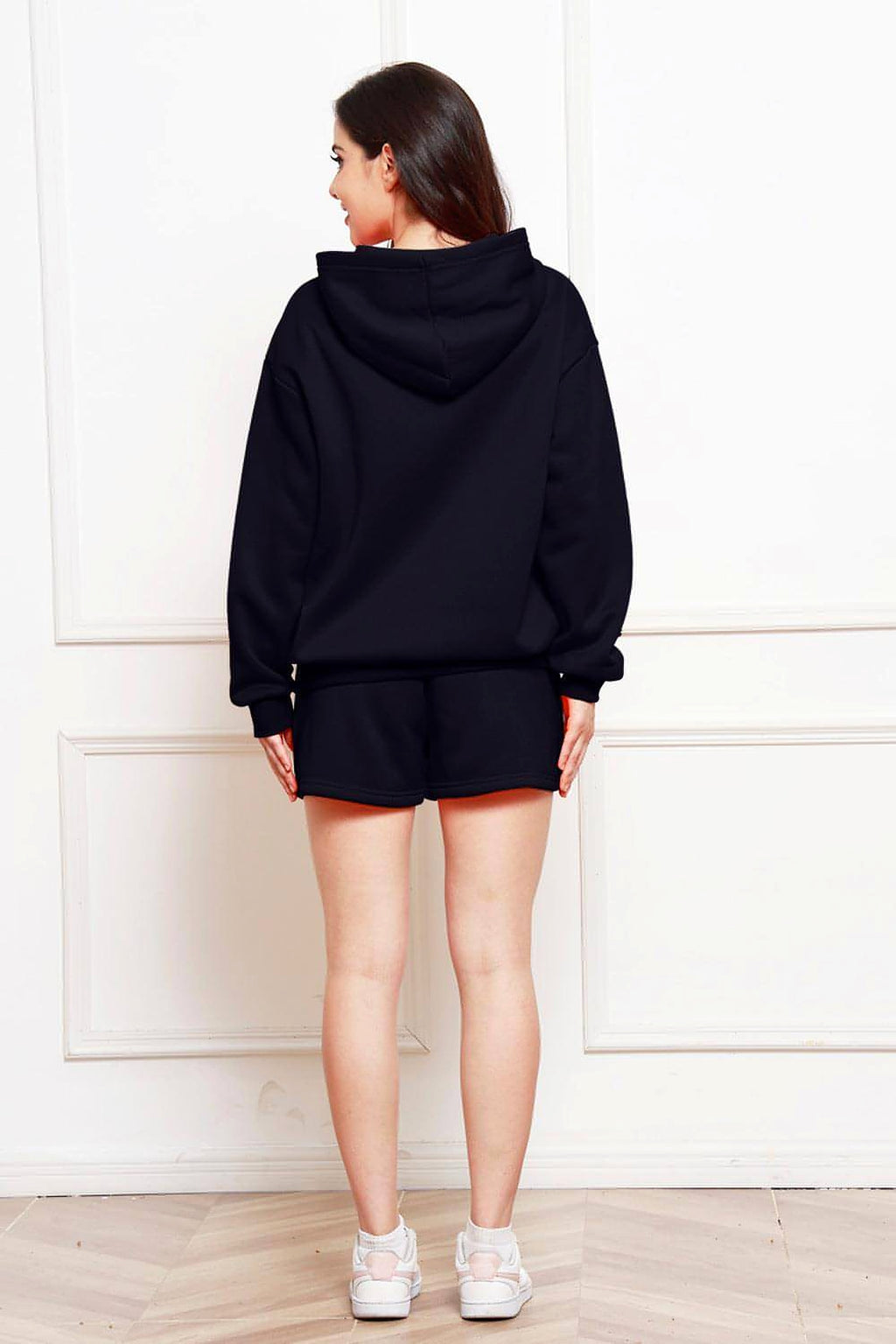 Drop Shoulder Long Sleeve Hoodie and Shorts Set - enhanced image 6
