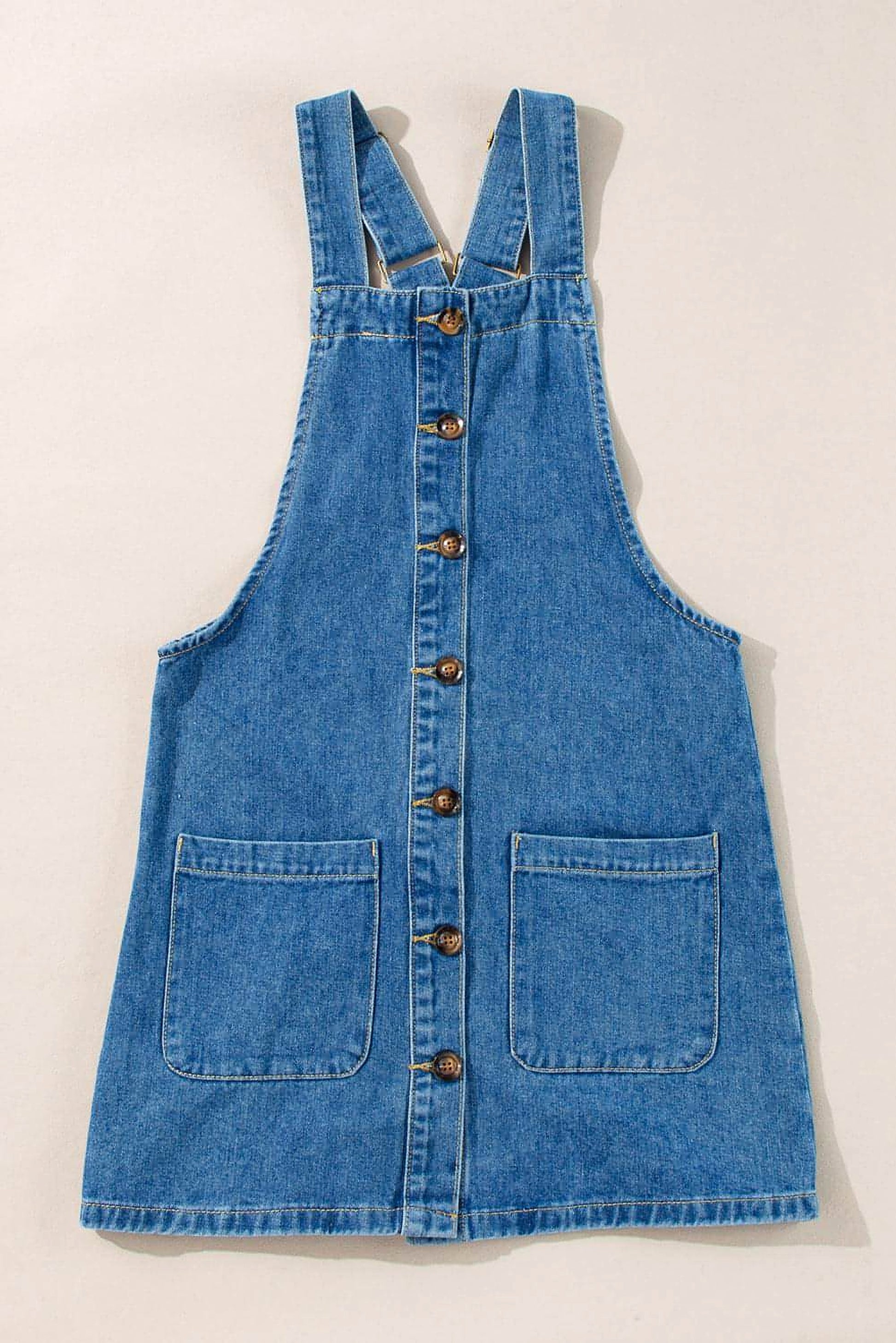 Dusk Blue Wide Strap Button Front Pocketed Denim Mini Dress - enhanced image 6