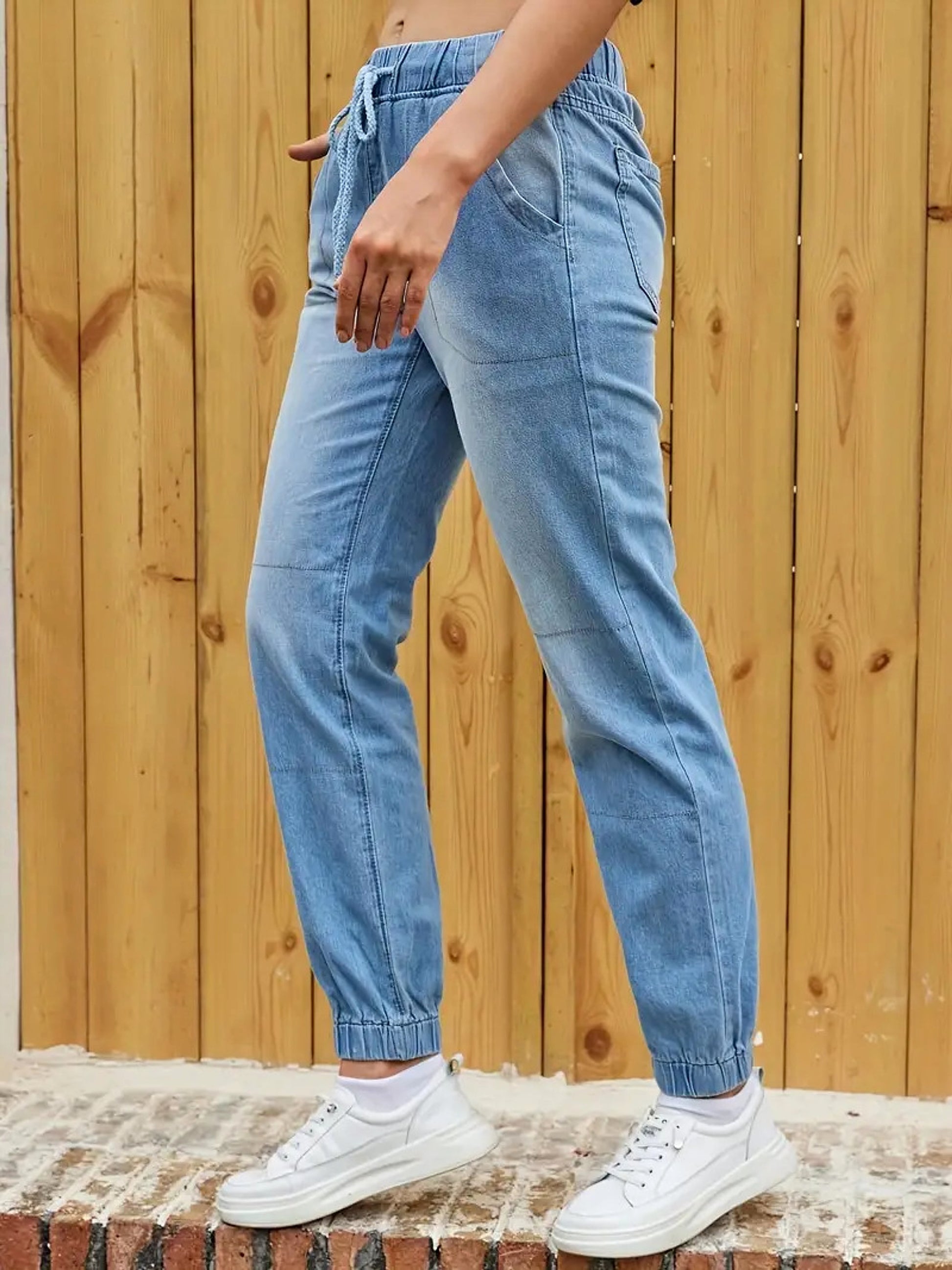 Elastic Waistband High Waist Jeans – Korean-Inspired Skinny Fit - enhanced image 6