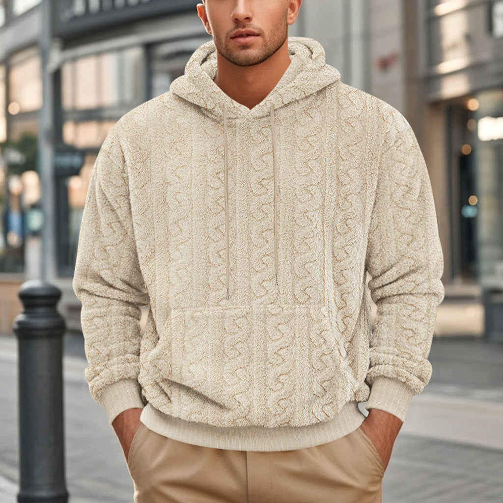 European And American Fall Winter Men Hooded Jacquard Teddy Plush Sports And Leisure Sweater - enhanced image 6