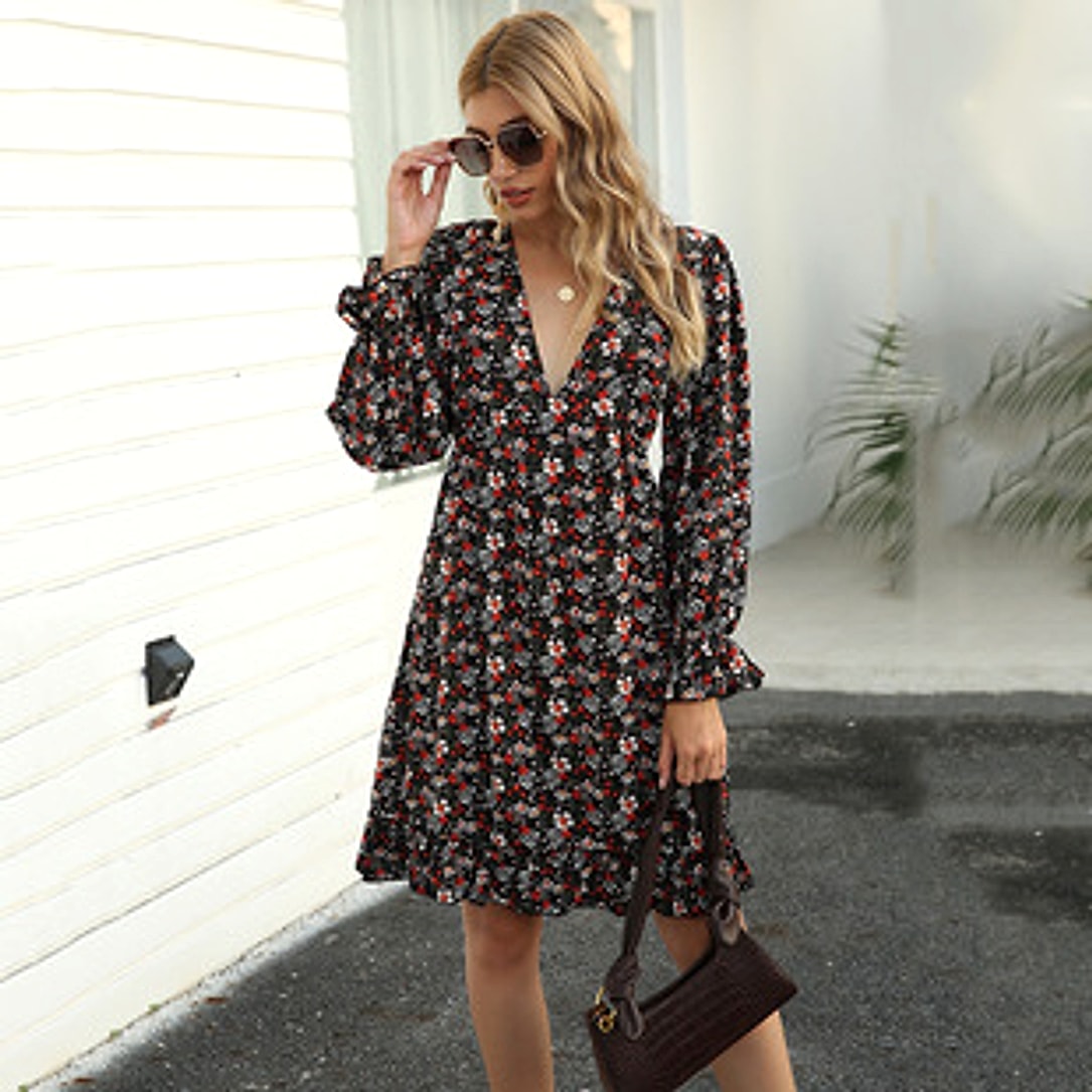 European And American Long Sleeve Broken Dress Women - enhanced image 6