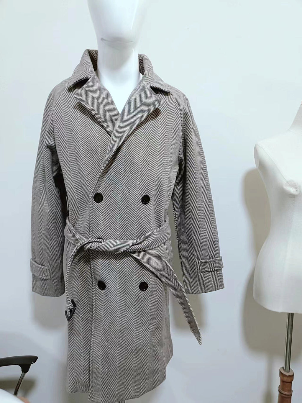 Fall Winter Men Mid-length Woolen Plaid Double Breasted Cotton Padded Thickened Coat - enhanced image 6