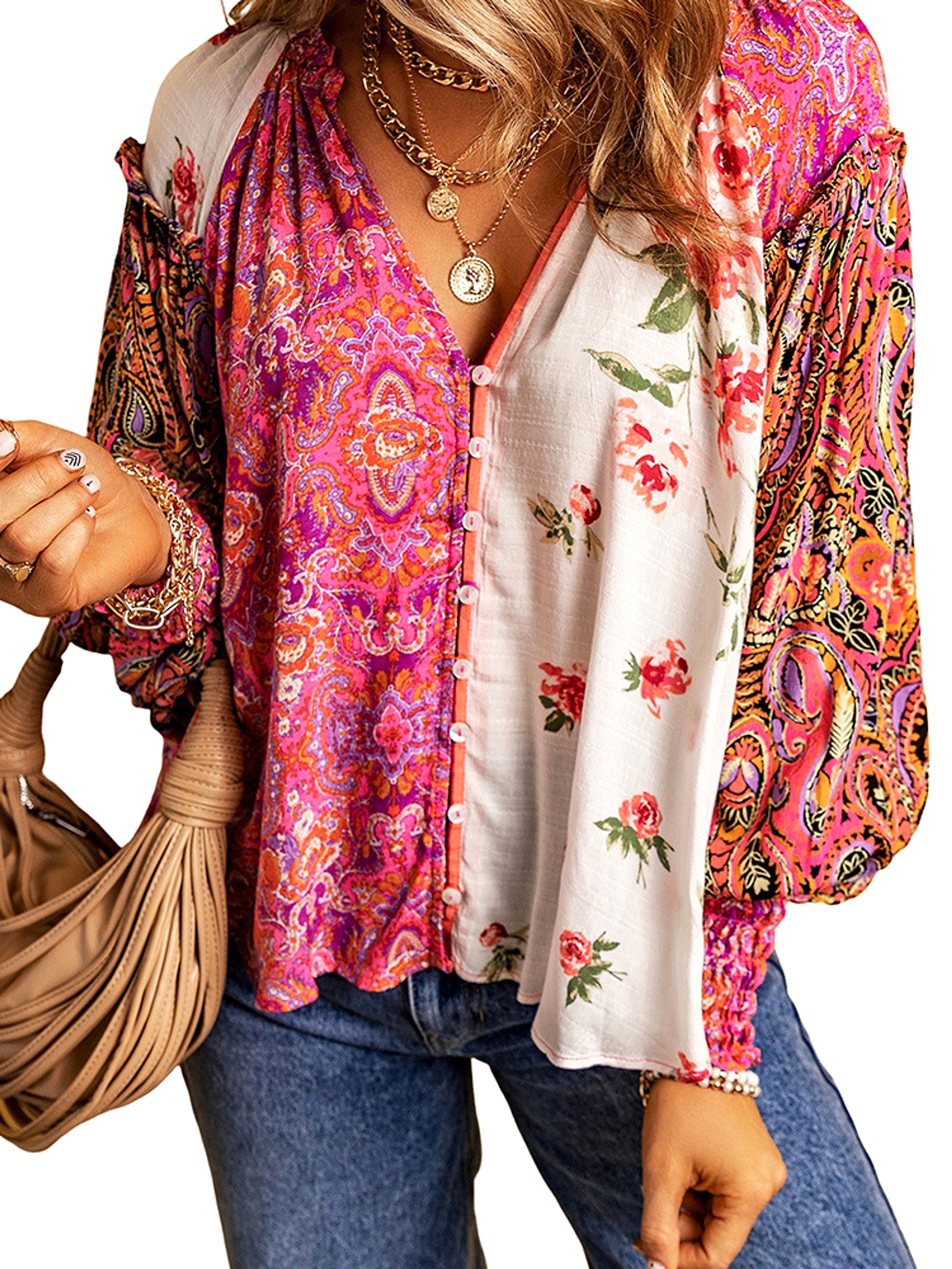 Fashion Floral Print DressShirt For Women - enhanced image 6
