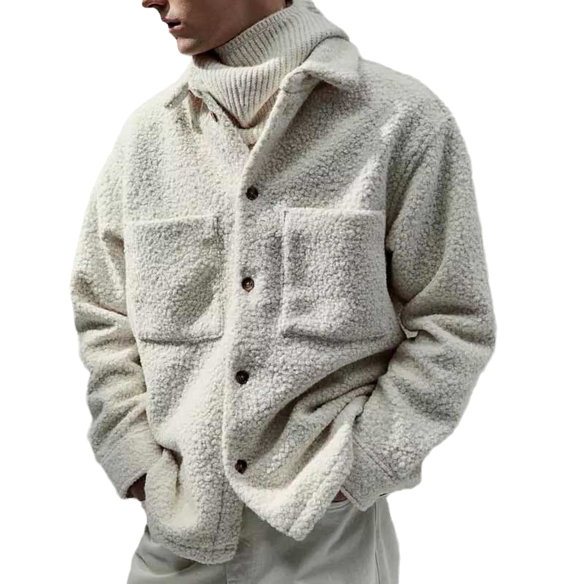 Fashion Solid Color Polo Collar Casual Lamb Wool Coat - enhanced image 6