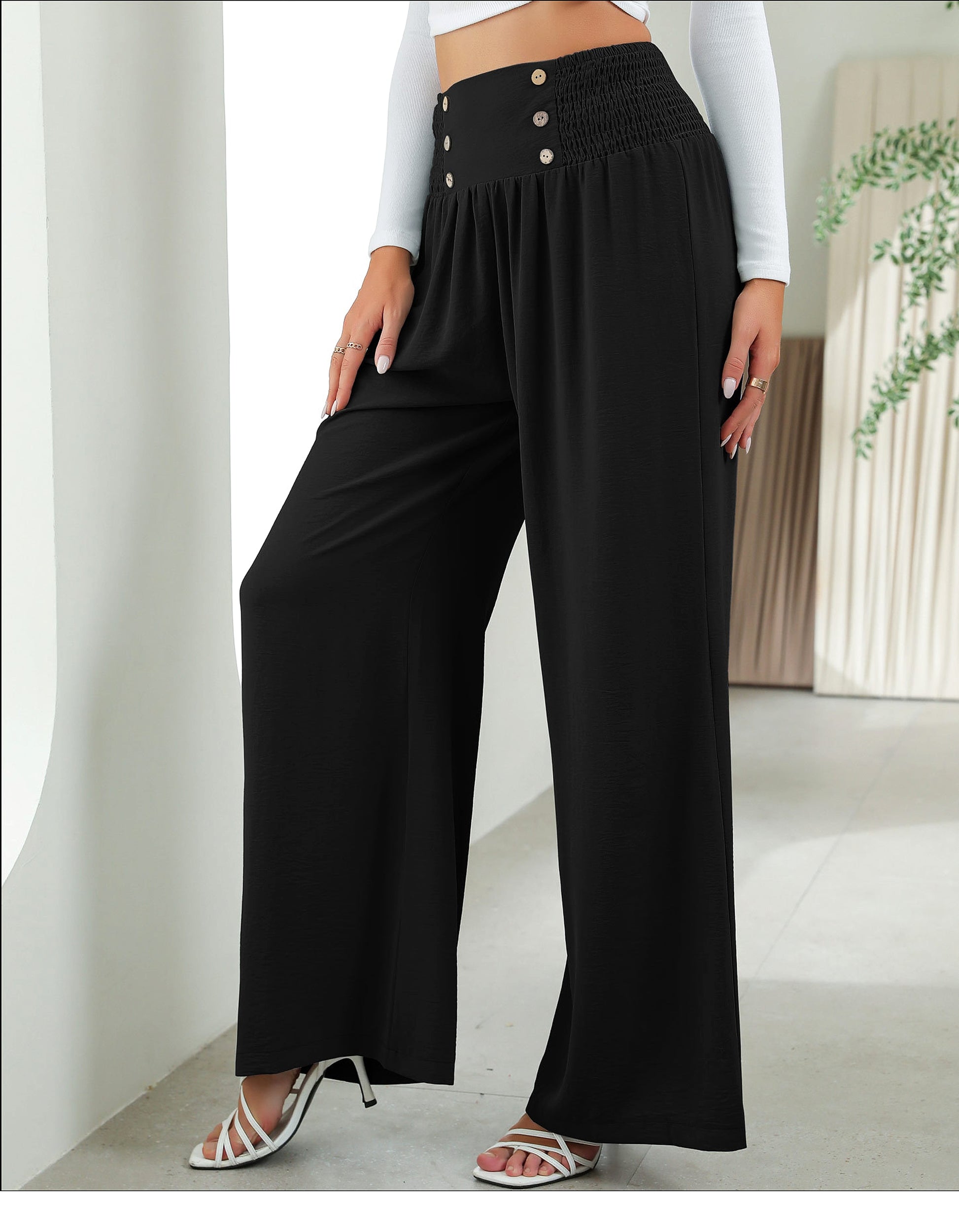 Fashion Straight Wide Leg Pants Elastic High Waist Casual Trousers For Women - enhanced image 6