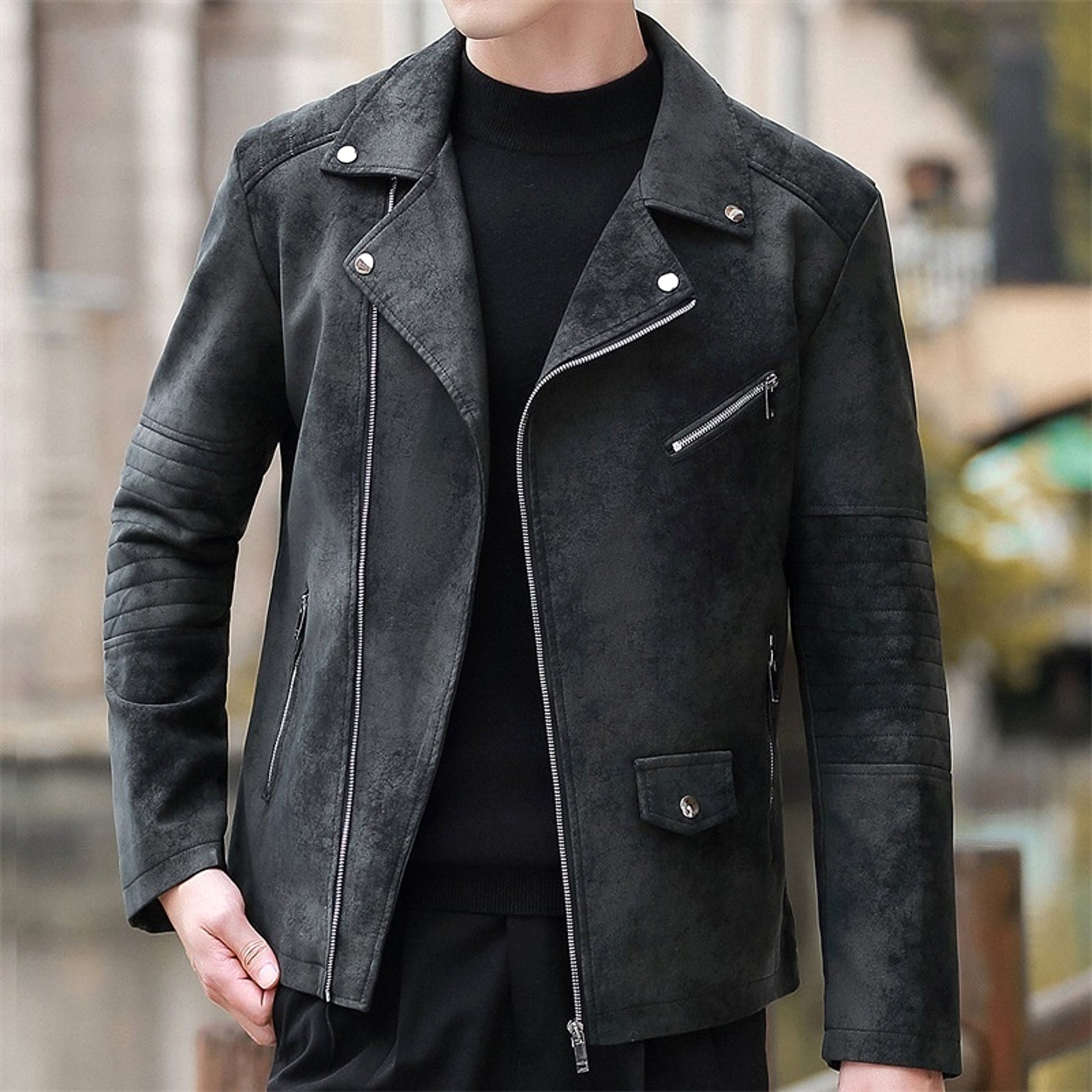 Fashion Velvet Padded Leather Coat Men's Suit Collar Jacket - enhanced image 6