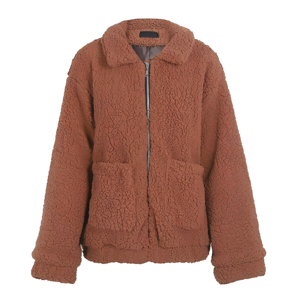 Faux lambswool oversized jacket coat Winter black warm hairly jacket Women autumn outerwear - enhanced image 6