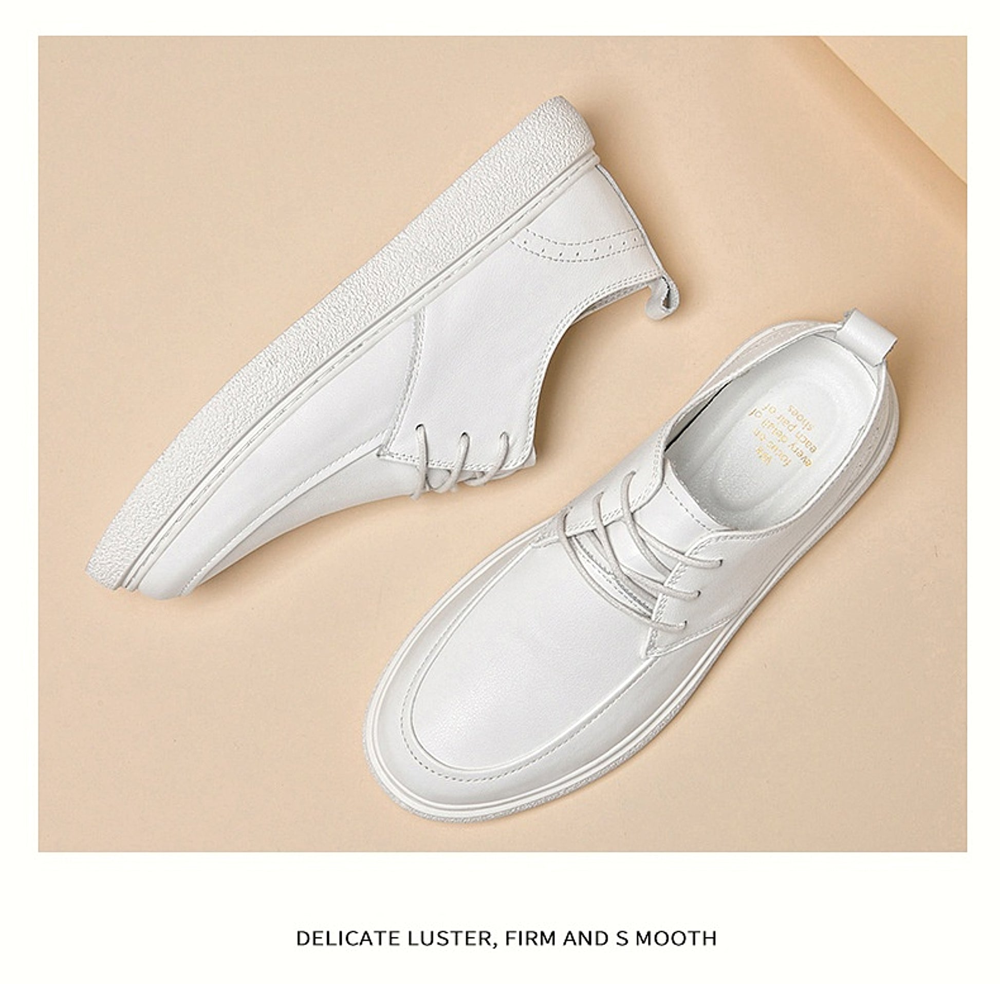 First Layer Cowhide Men's Casual Pumps Sole Leather Round Head Low-cut White Shoes - enhanced image 6
