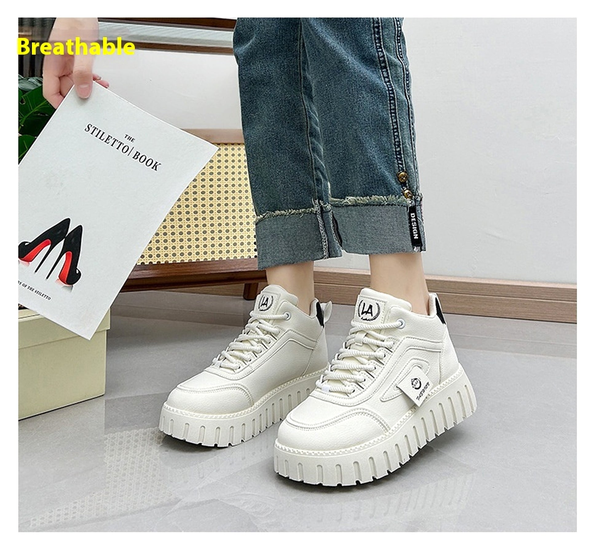 Fleece-lined Warm White Shoes For Women High-top Board Shoe - enhanced image 6