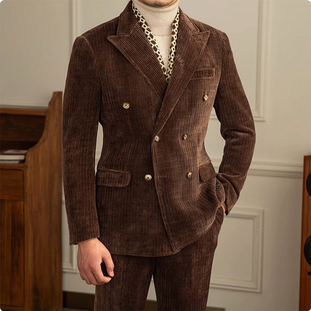 Gentleman Style Double Row Buckle Groove Bar Chenier Suit Set - enhanced image 6